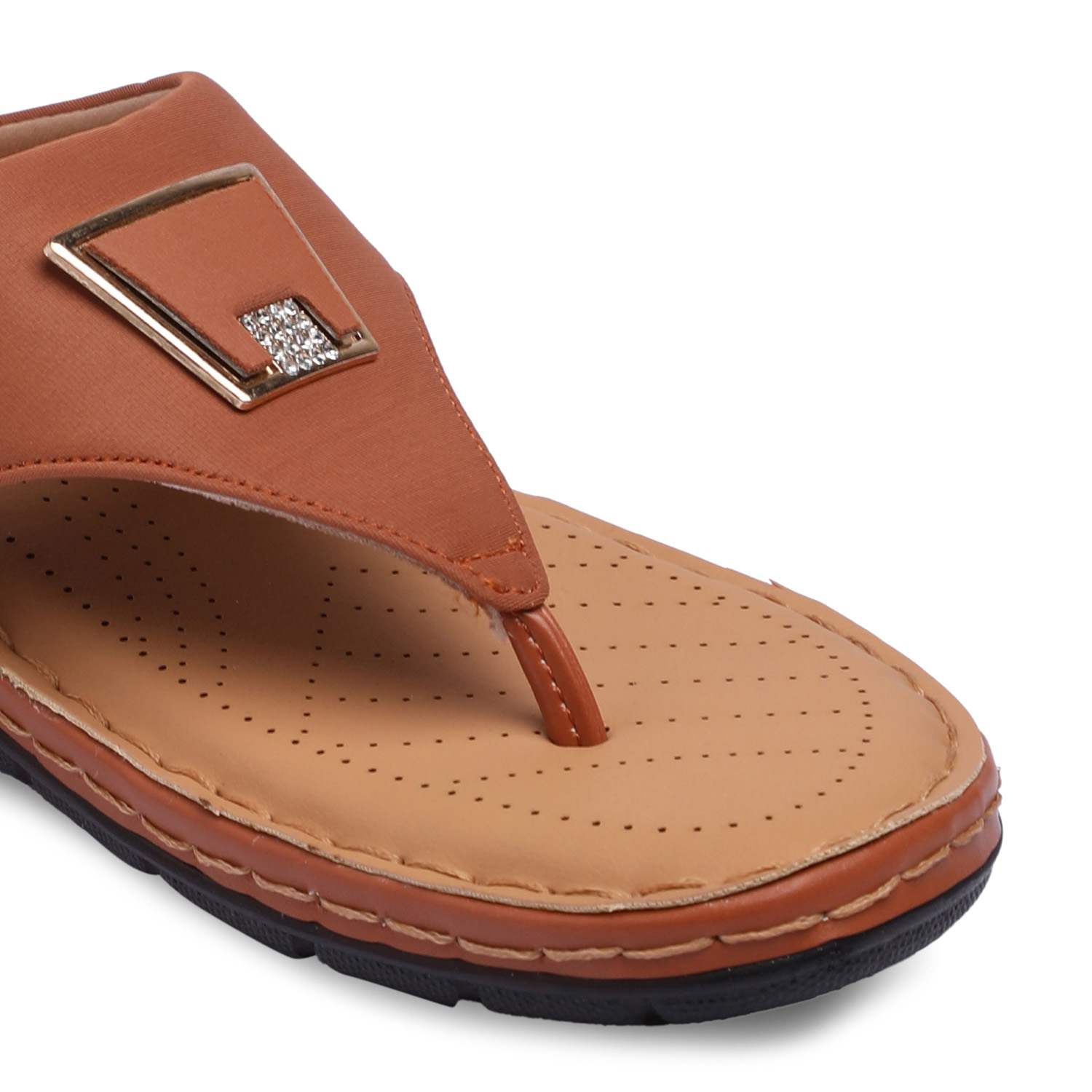Women Tan Casual Flats With Buckle Strap