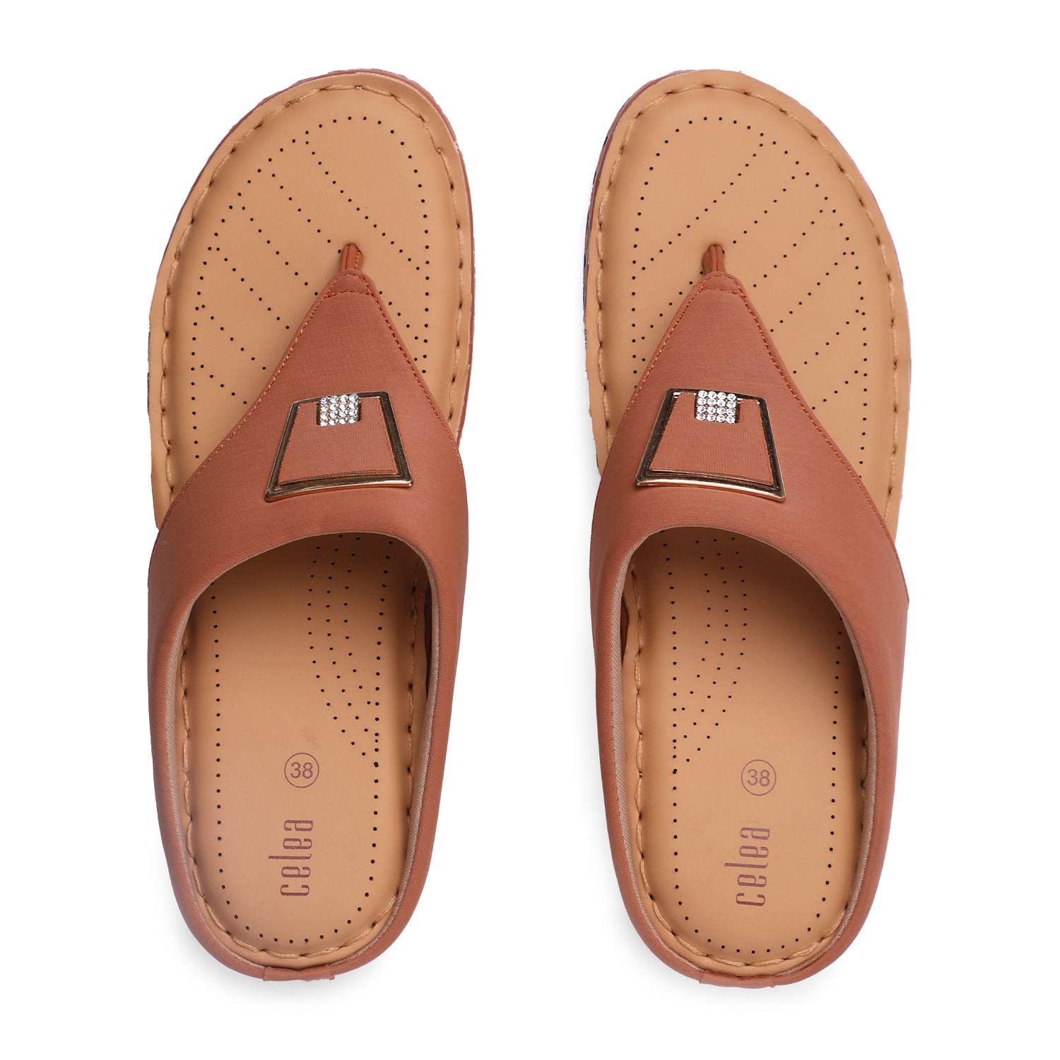 Women Tan Casual Flats With Buckle Strap