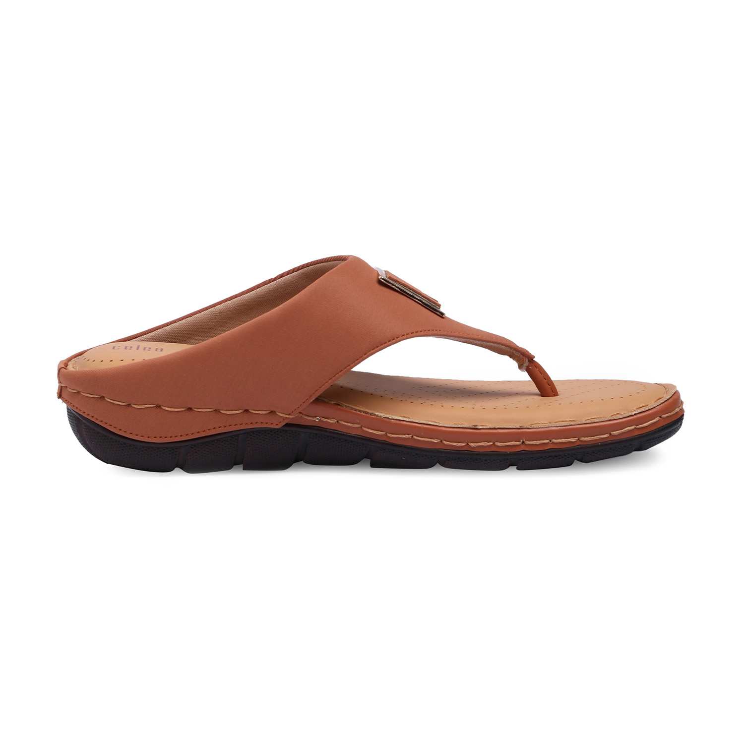 Women Tan Casual Flats With Buckle Strap