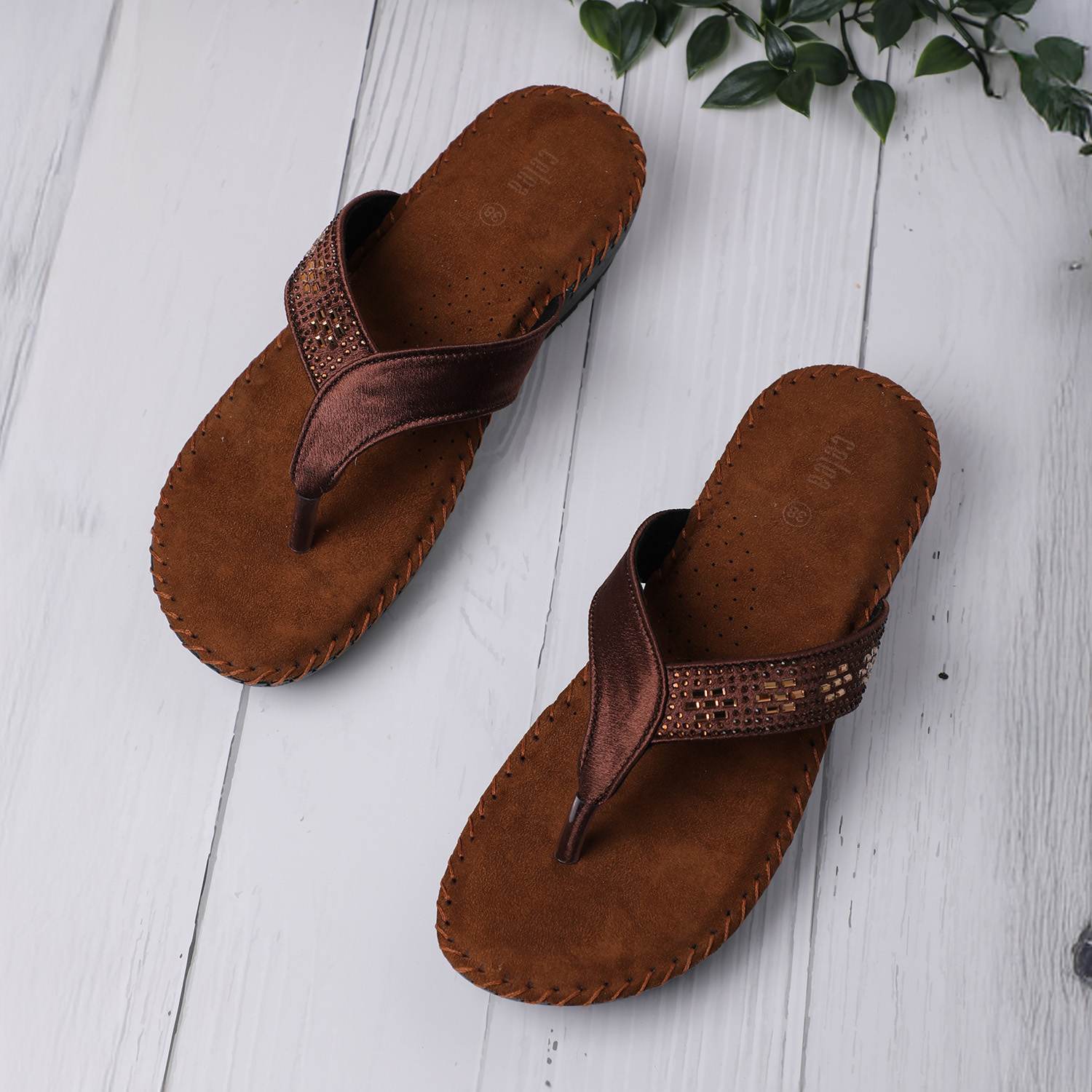 Women Tan Embellished Casual Flat