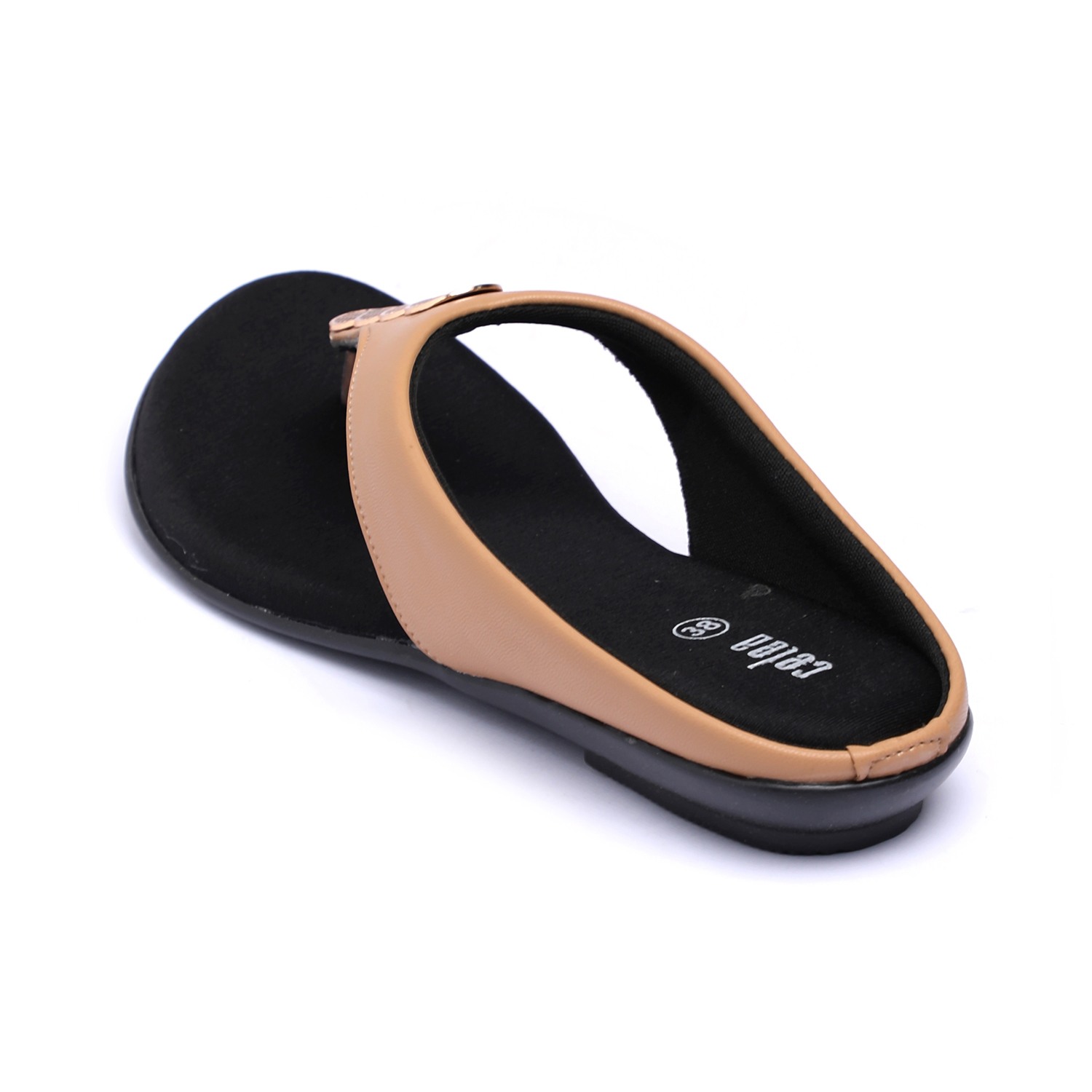 Women Beige Thong Sandals with Metallic Accents