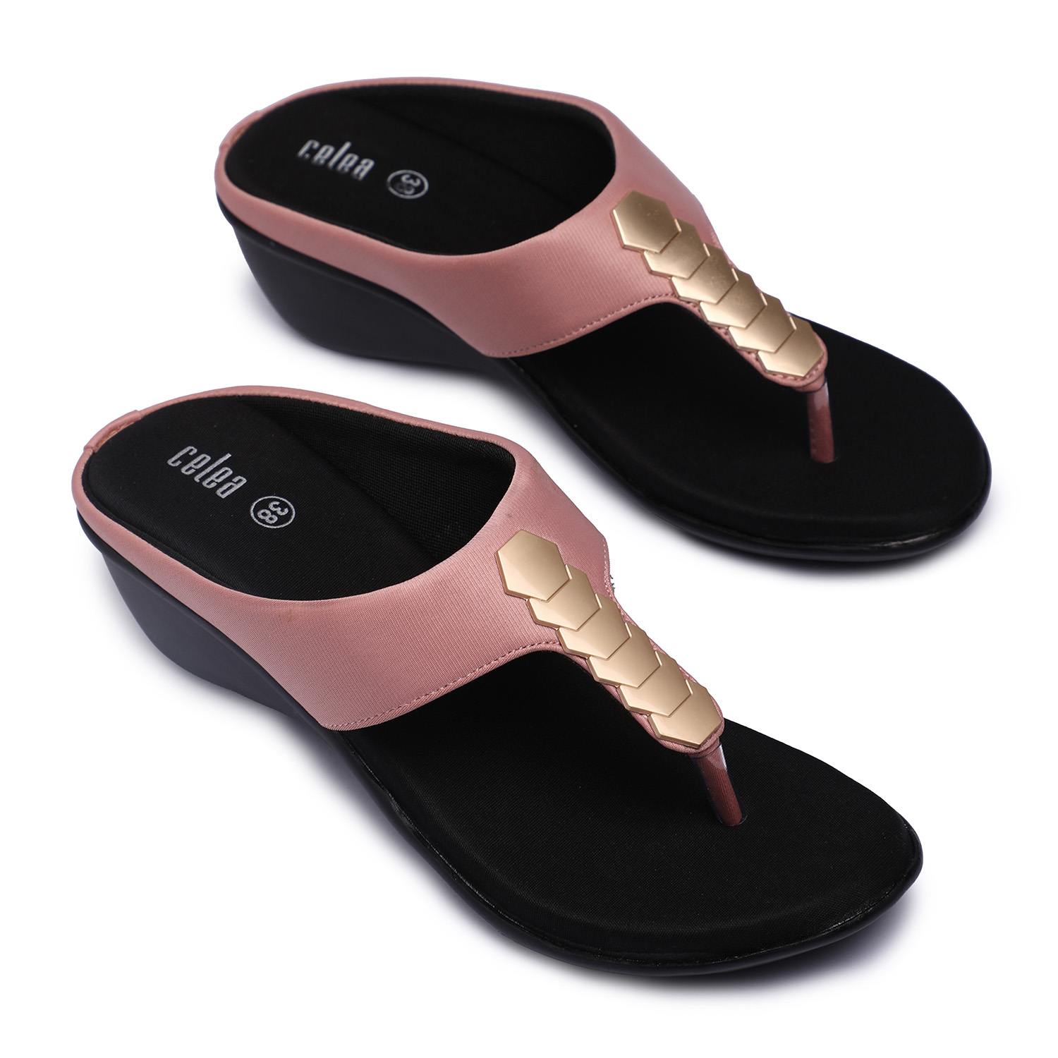 Women Pink Detailed Strap Casual Wedges