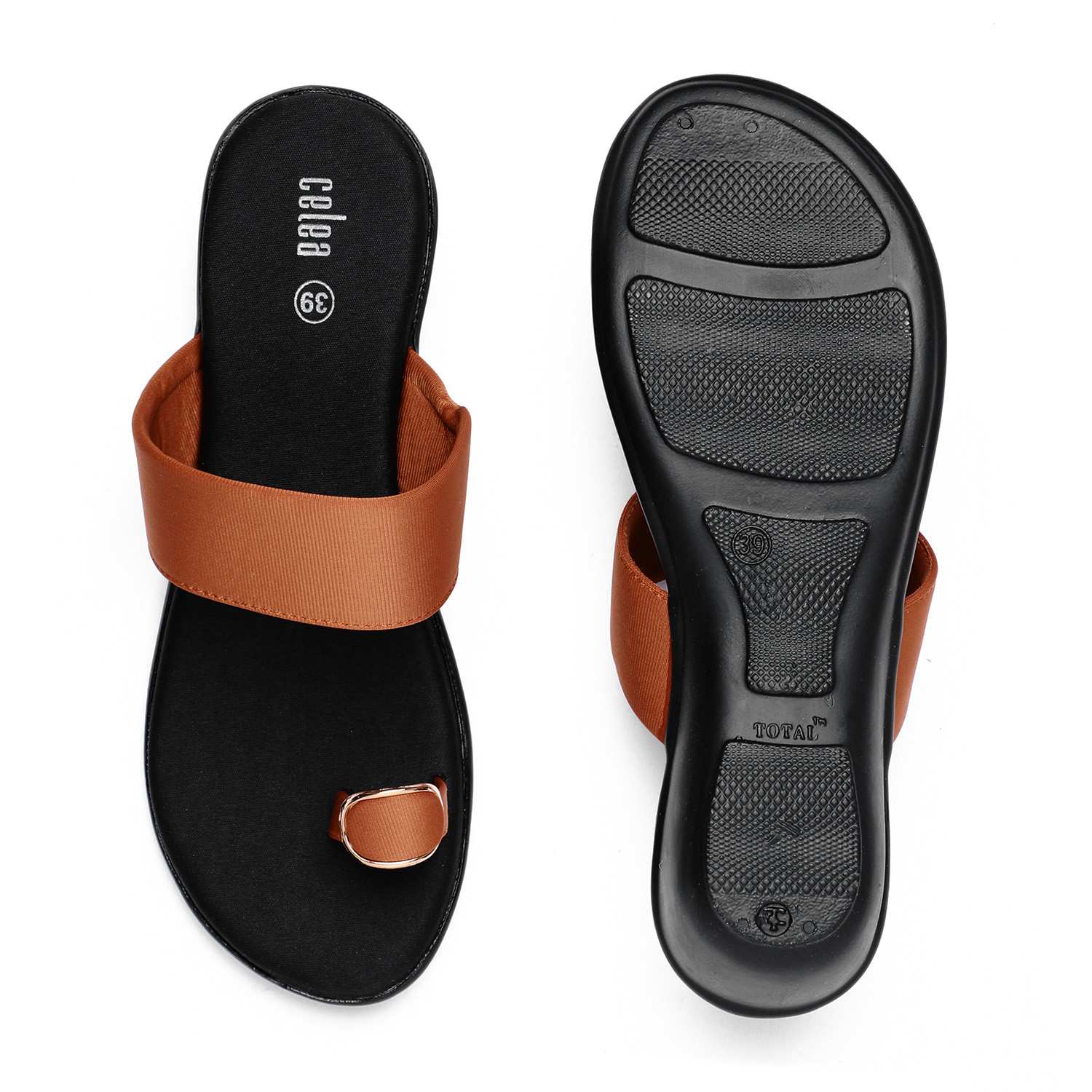 Women Tan Toe Ring Buckle Wedges