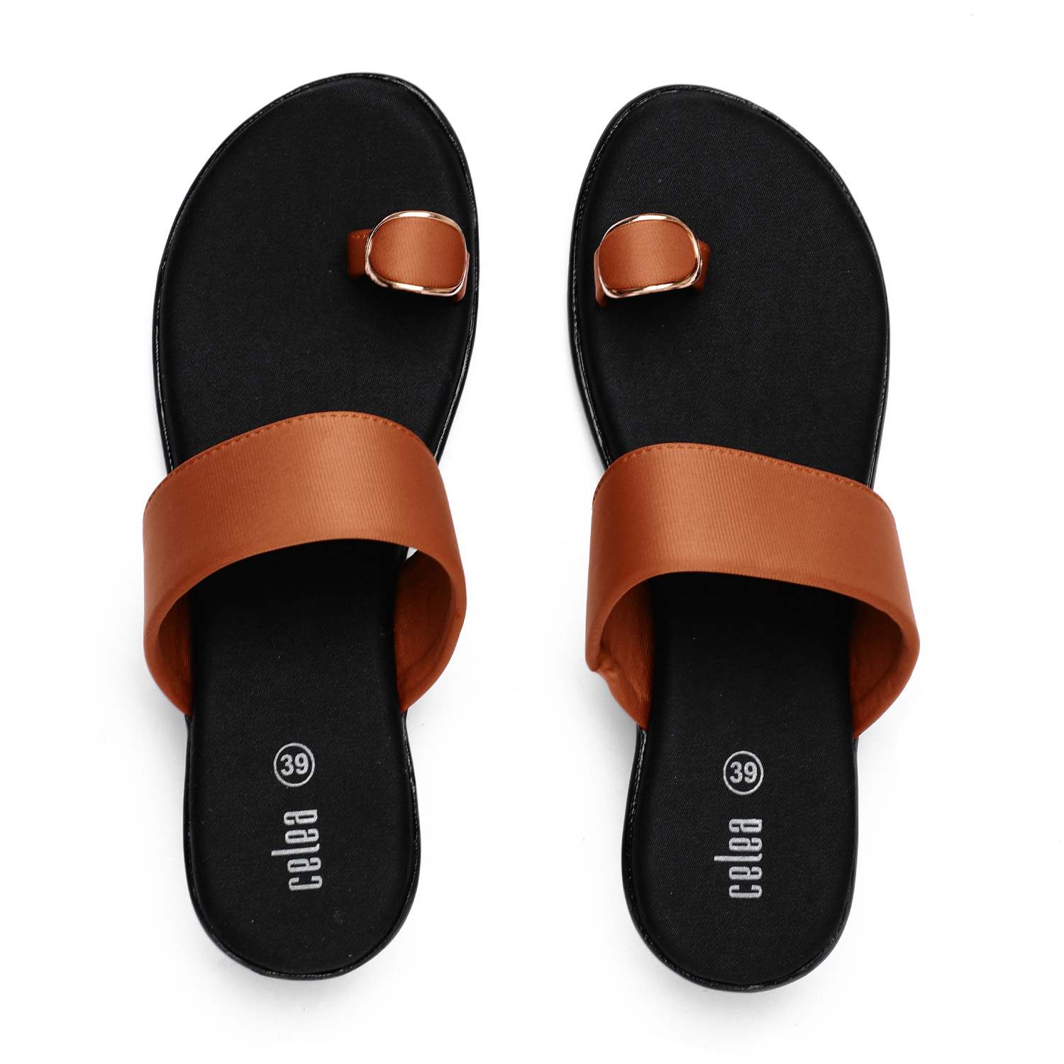 Women Tan Toe Ring Buckle Wedges
