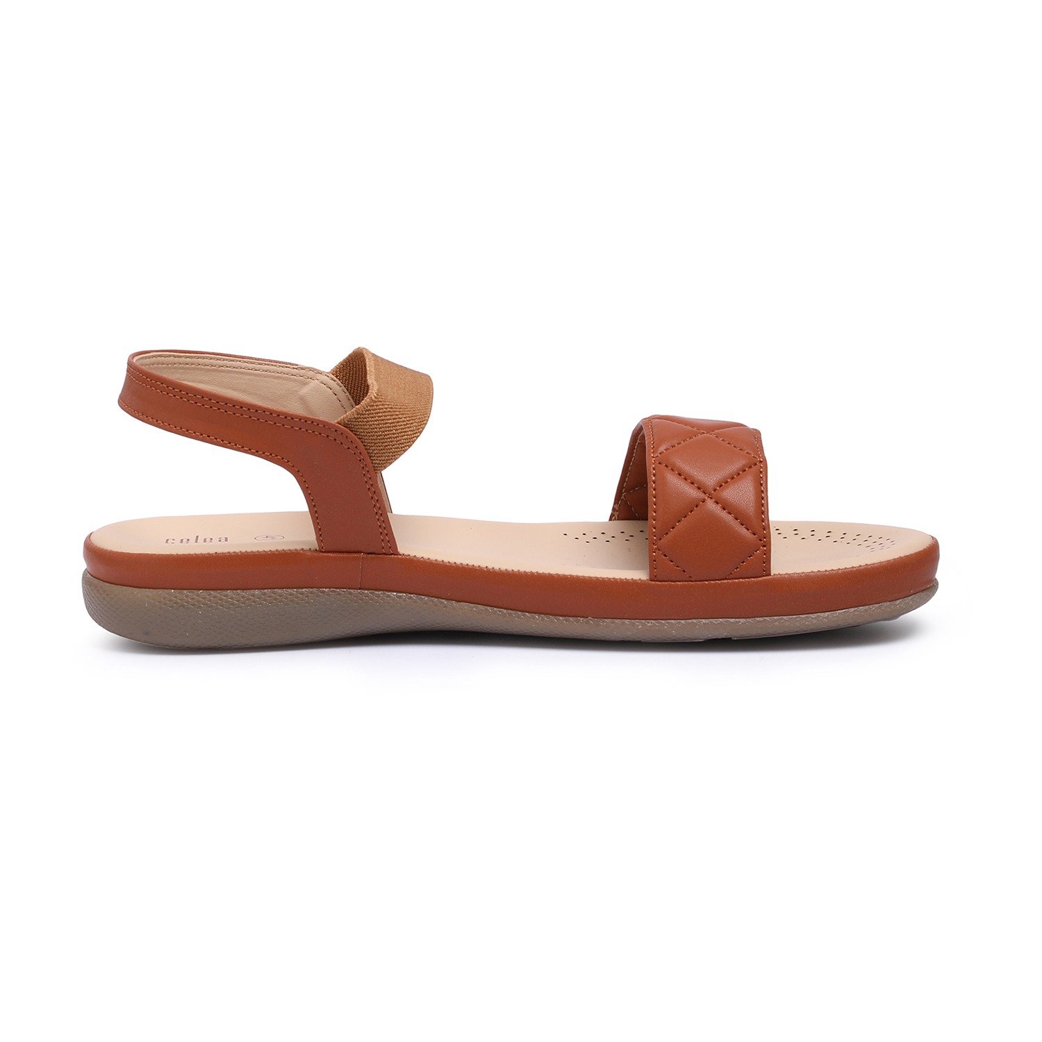 Women Tan Quilted Strap Sandals with Elastic Back