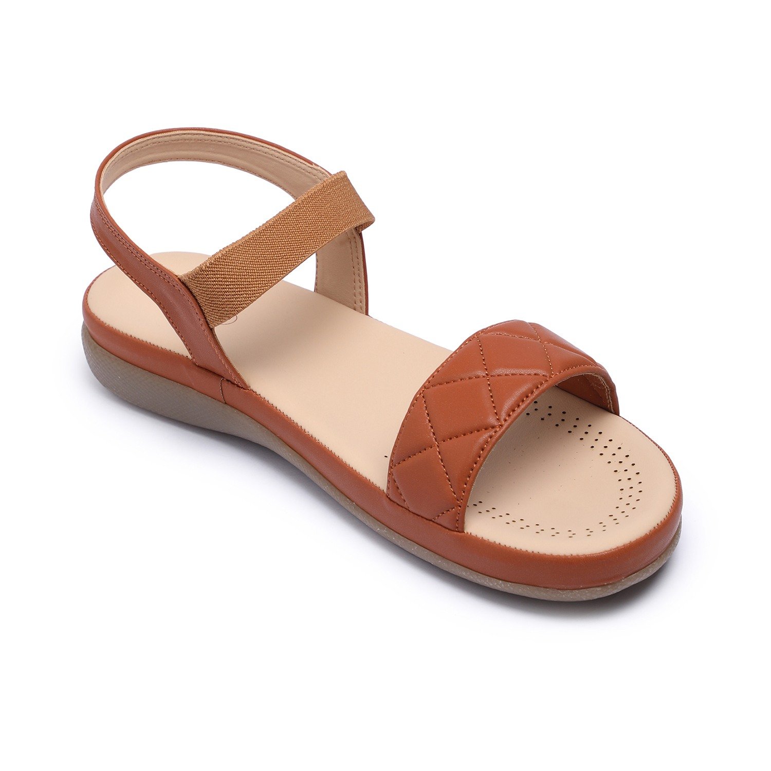 Women Tan Quilted Strap Sandals with Elastic Back