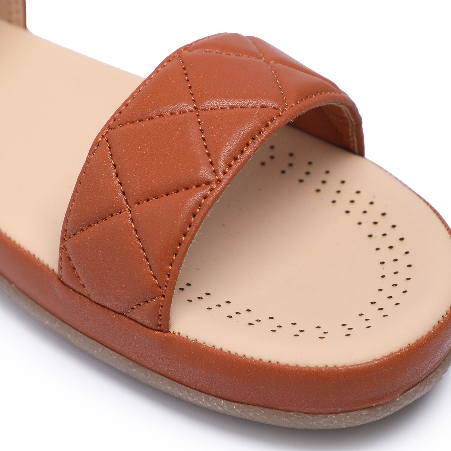 Women Tan Quilted Strap Sandals with Elastic Back
