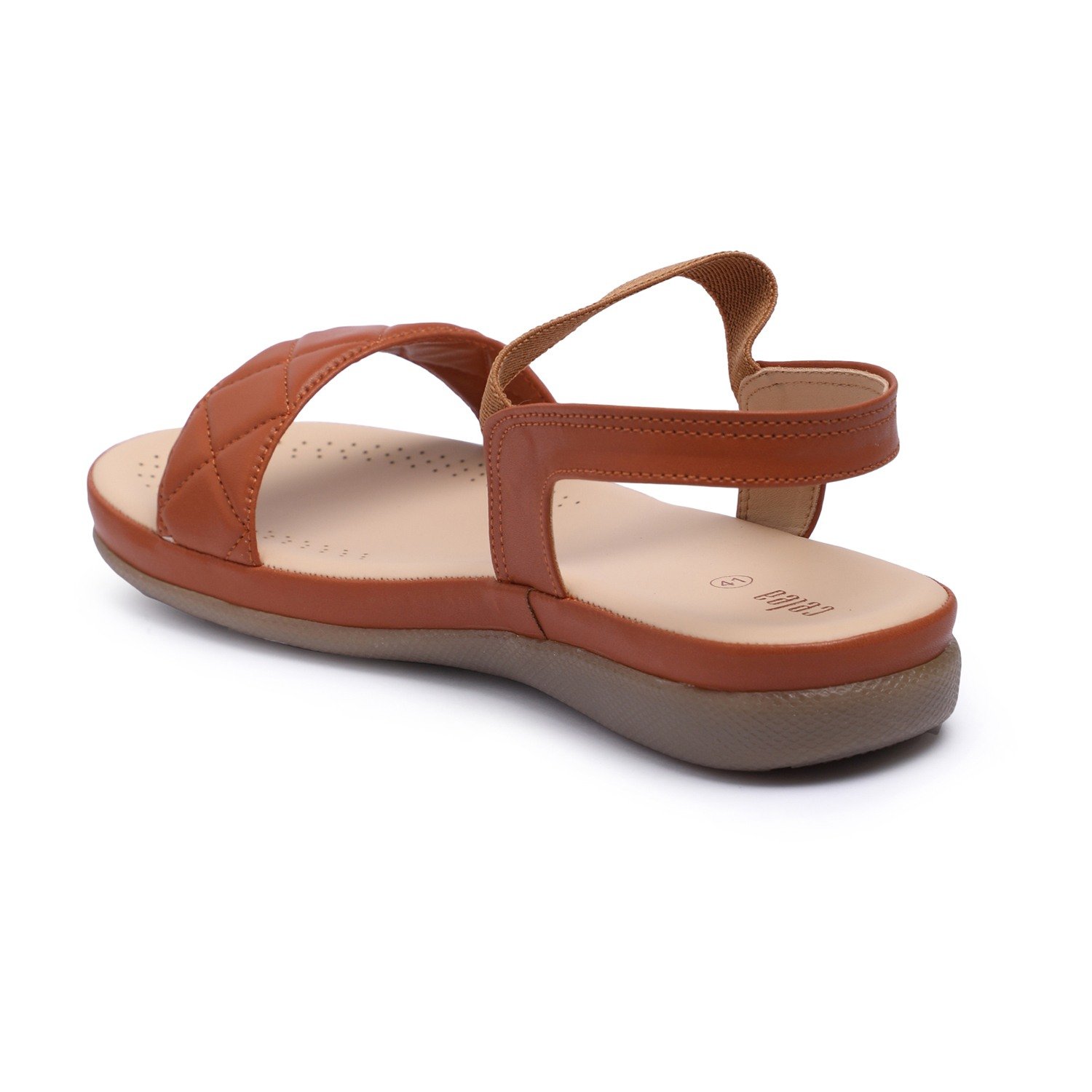 Women Tan Quilted Strap Sandals with Elastic Back
