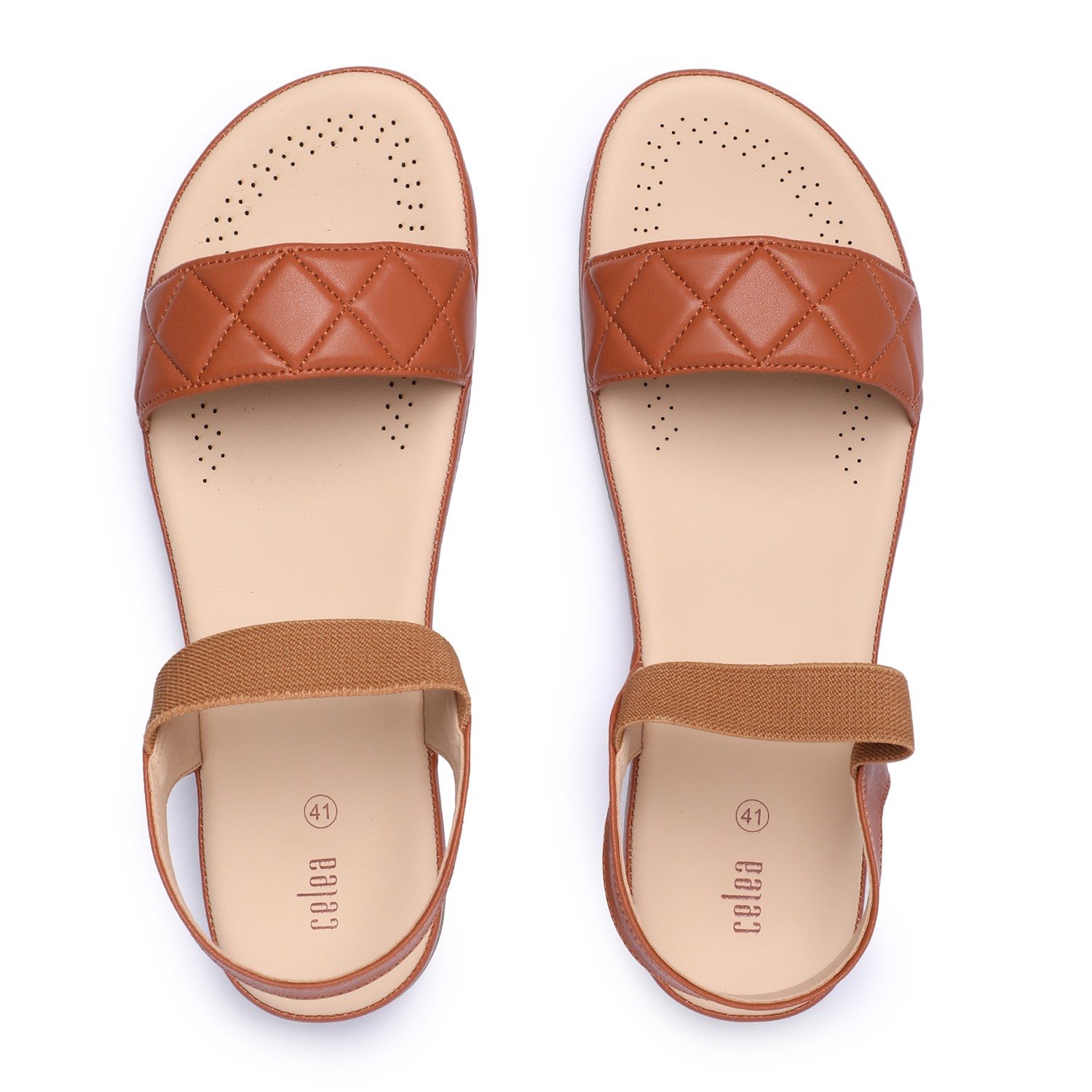 Women Tan Quilted Strap Sandals with Elastic Back