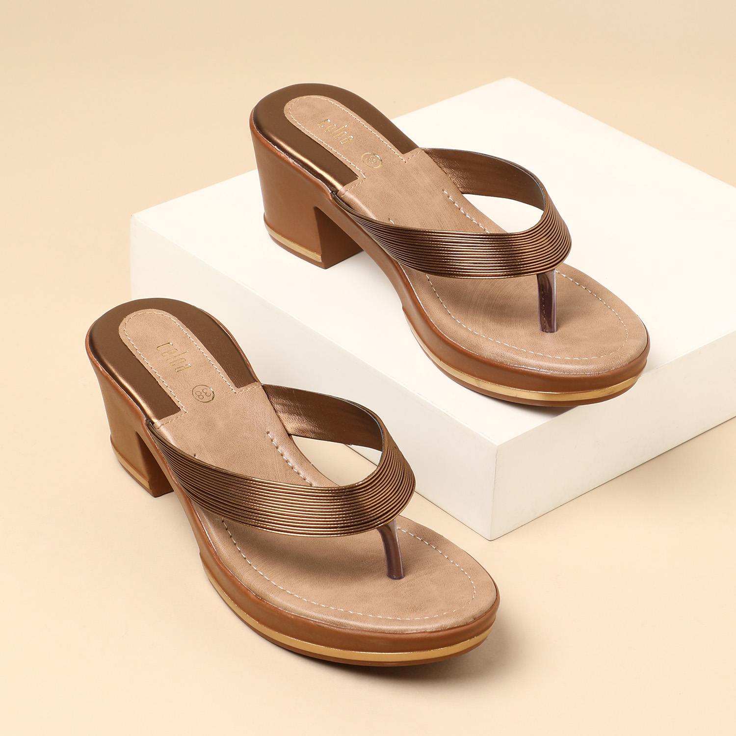 Women Burnished Bronze Heel Thongs