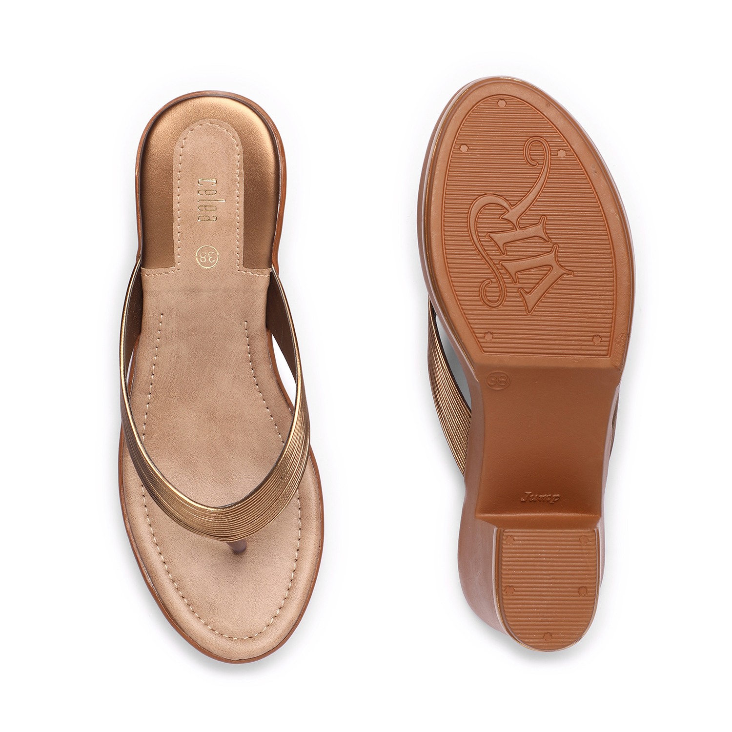 Women Burnished Bronze Heel Thongs