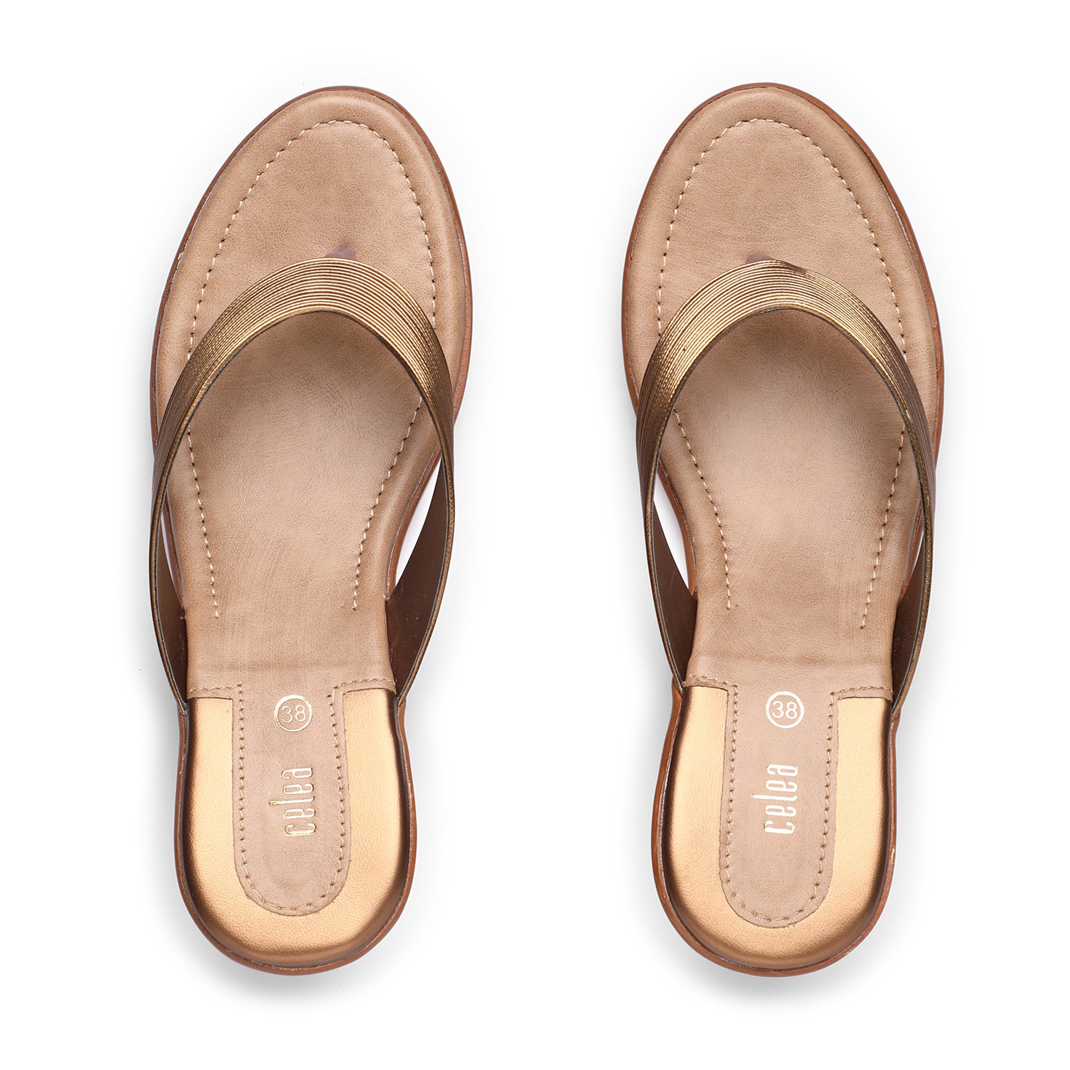 Women Burnished Bronze Heel Thongs