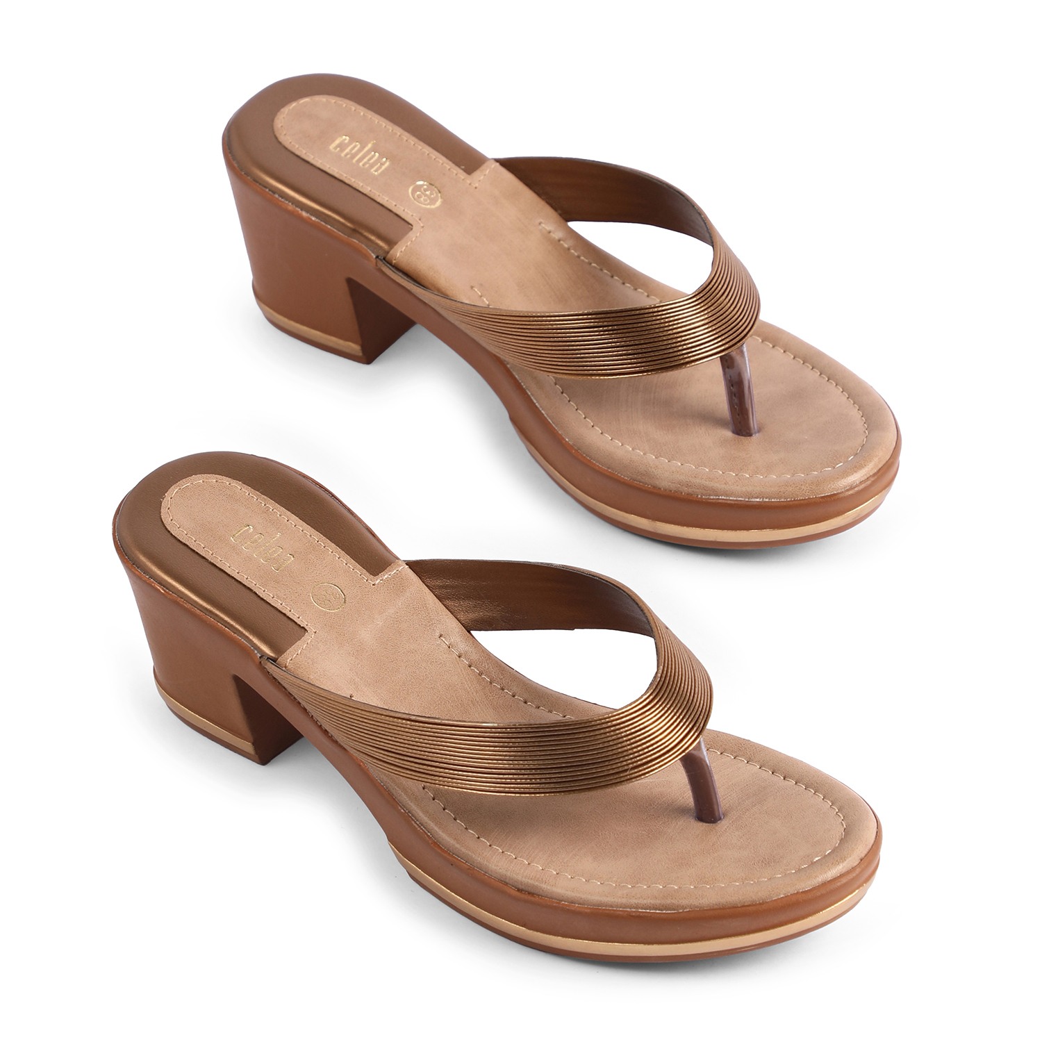 Women Burnished Bronze Heel Thongs