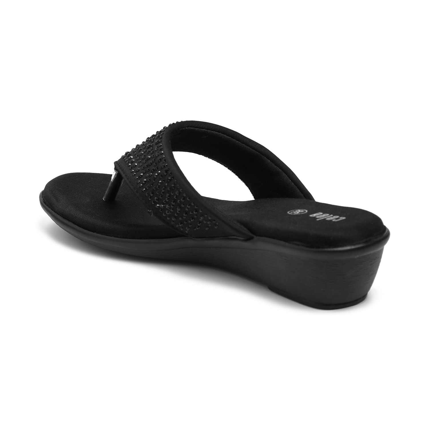 Women Black Stone Embellished Wedges