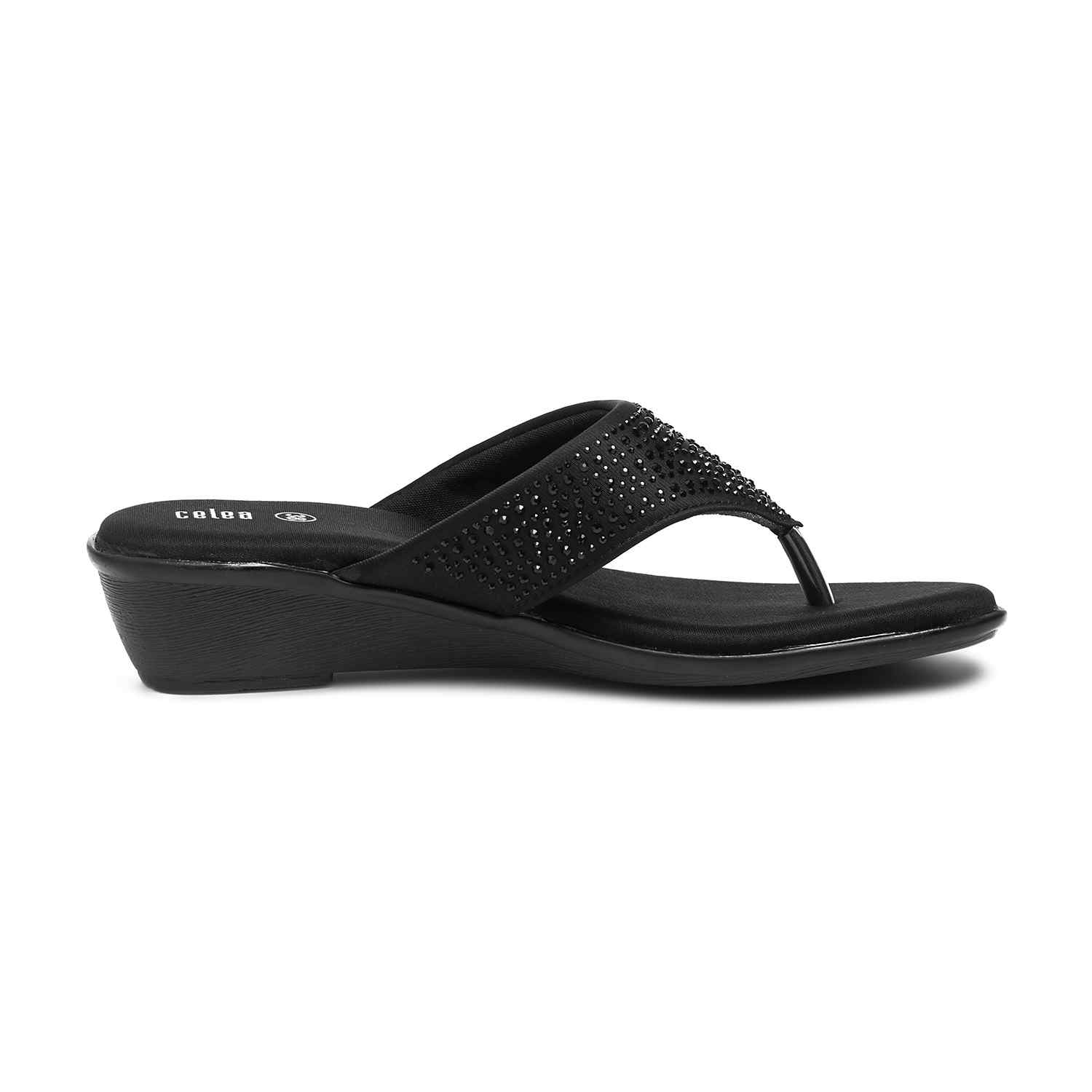 Women Black Stone Embellished Wedges