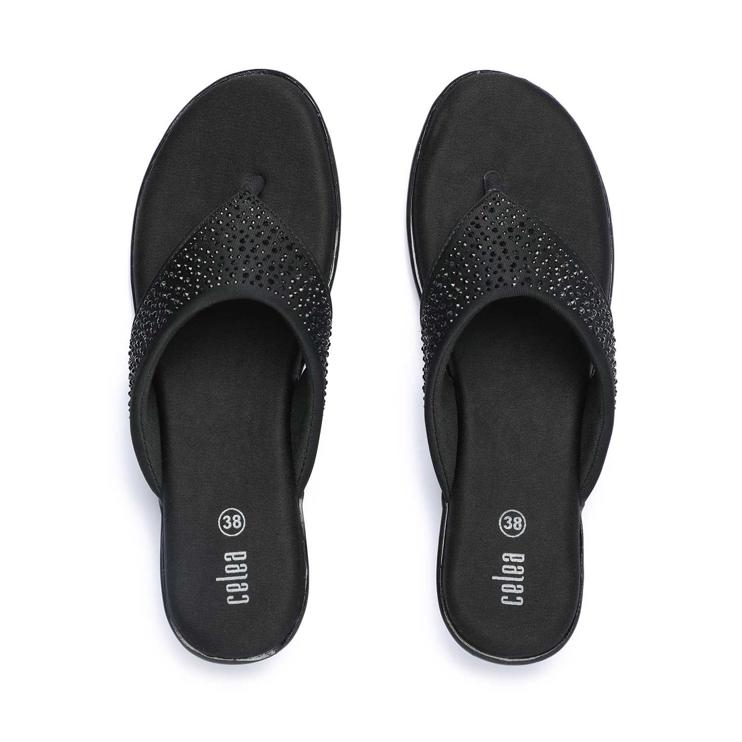 Women Black Stone Embellished Wedges