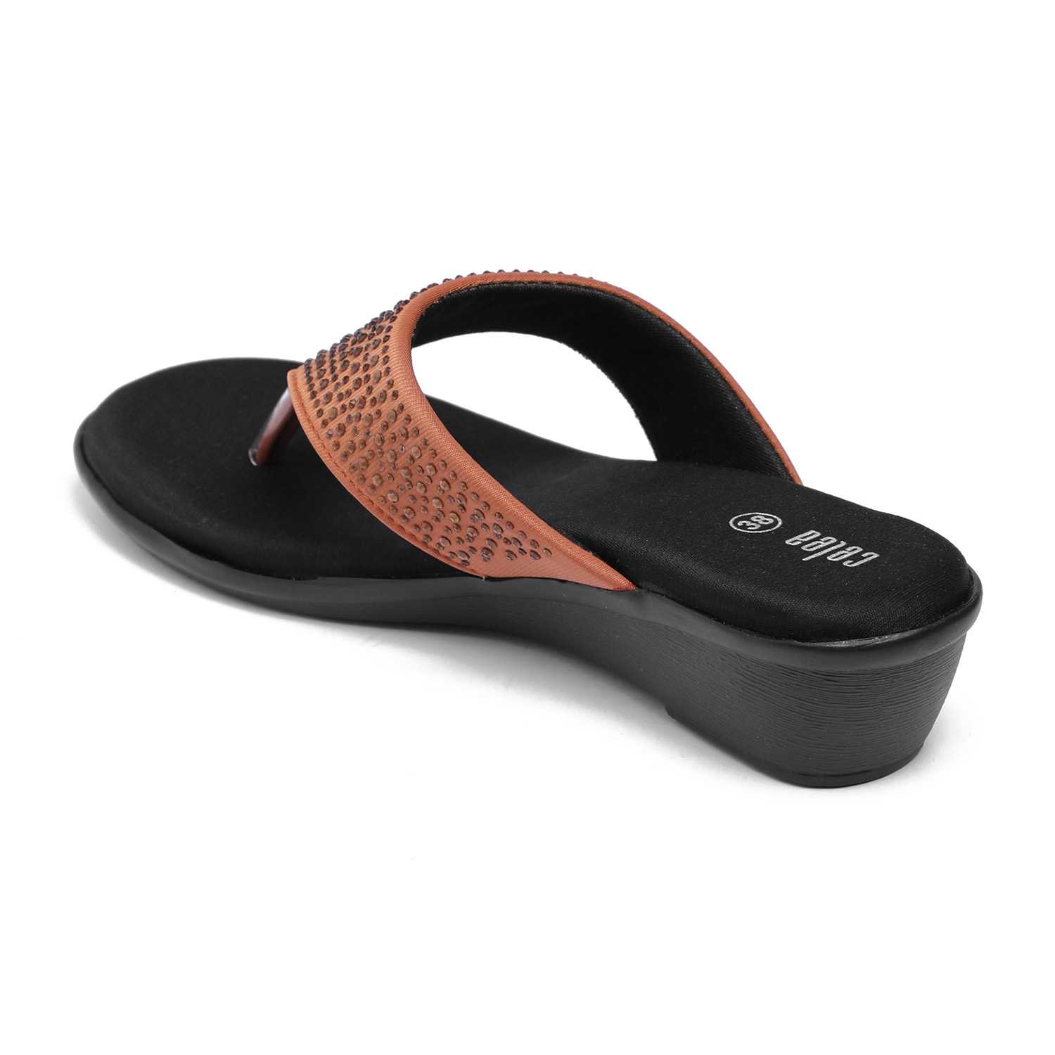 Women Tan Stone Embellished Wedges