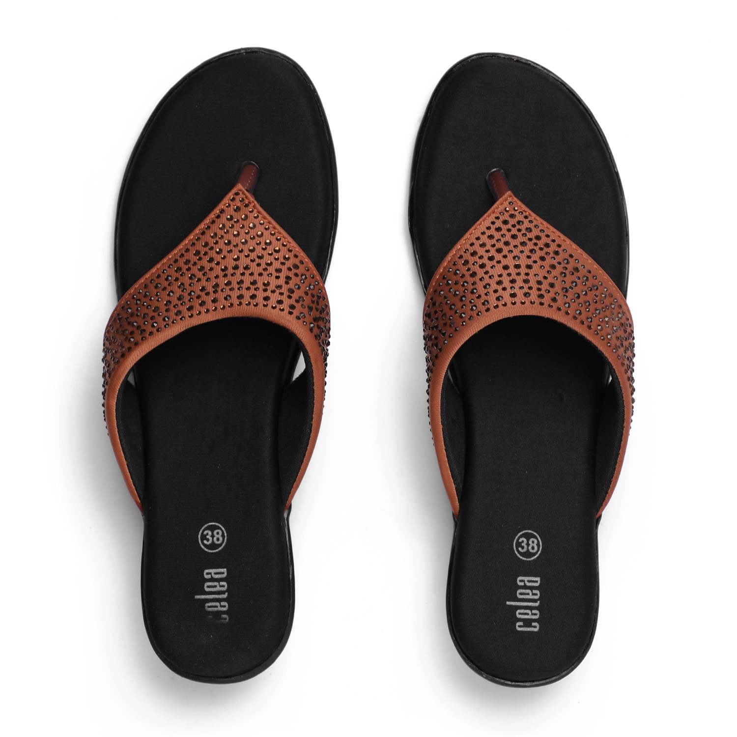 Women Tan Stone Embellished Wedges