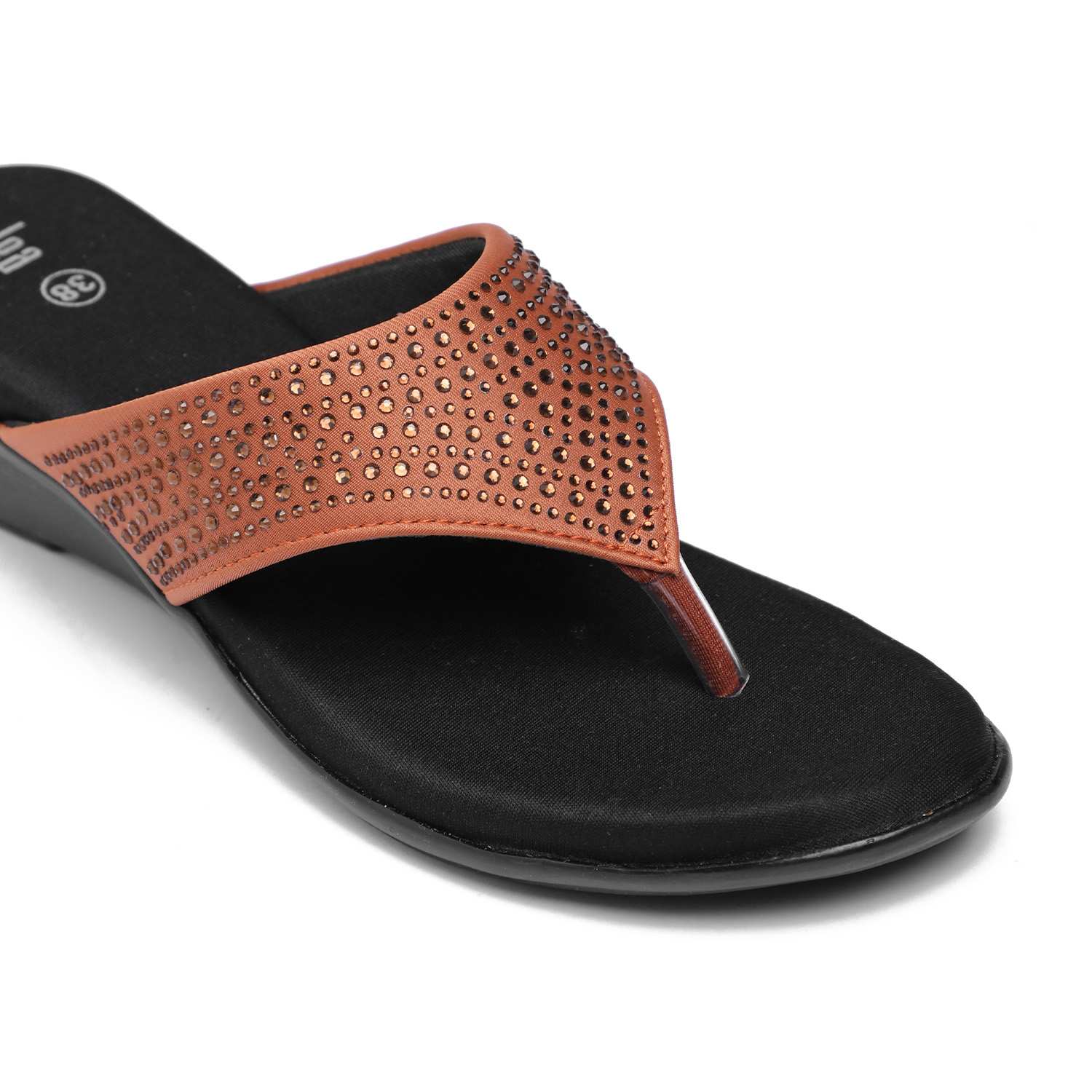 Women Tan Stone Embellished Wedges