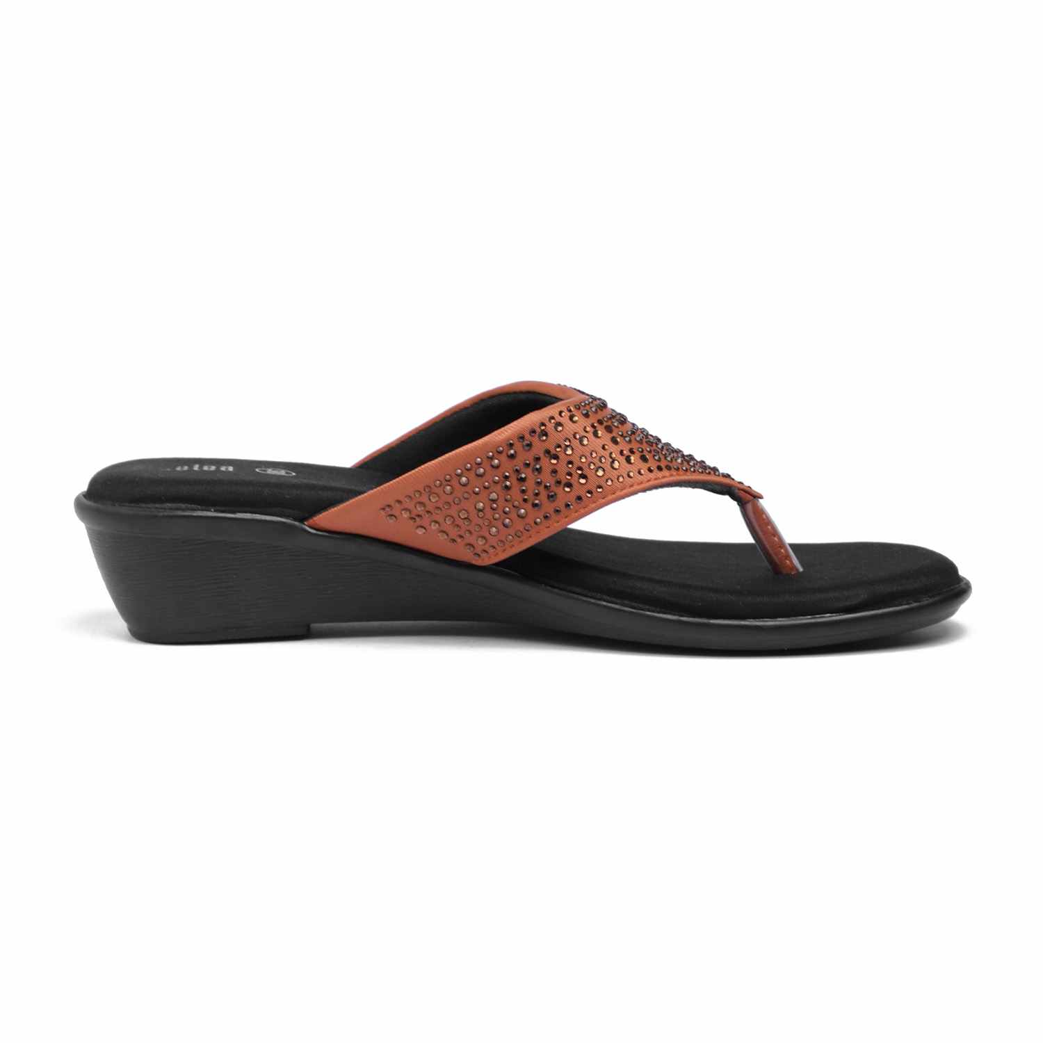 Women Tan Stone Embellished Wedges
