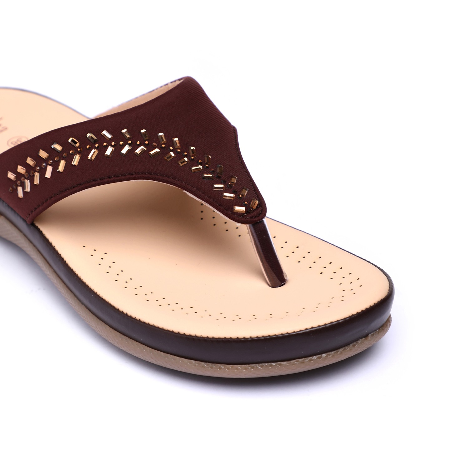 Women Brown Stone Embellished Fashion Flat