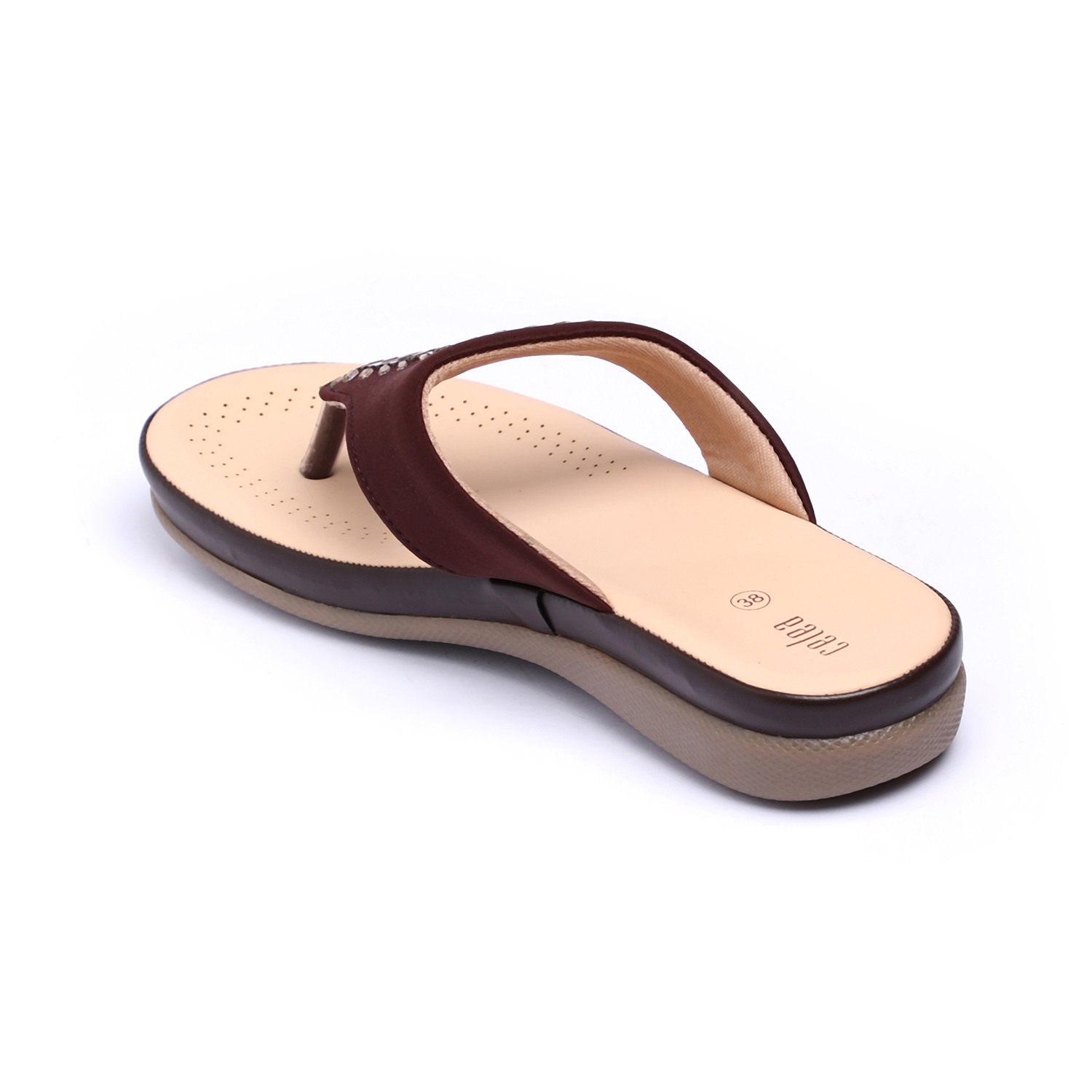 Women Brown Stone Embellished Fashion Flat