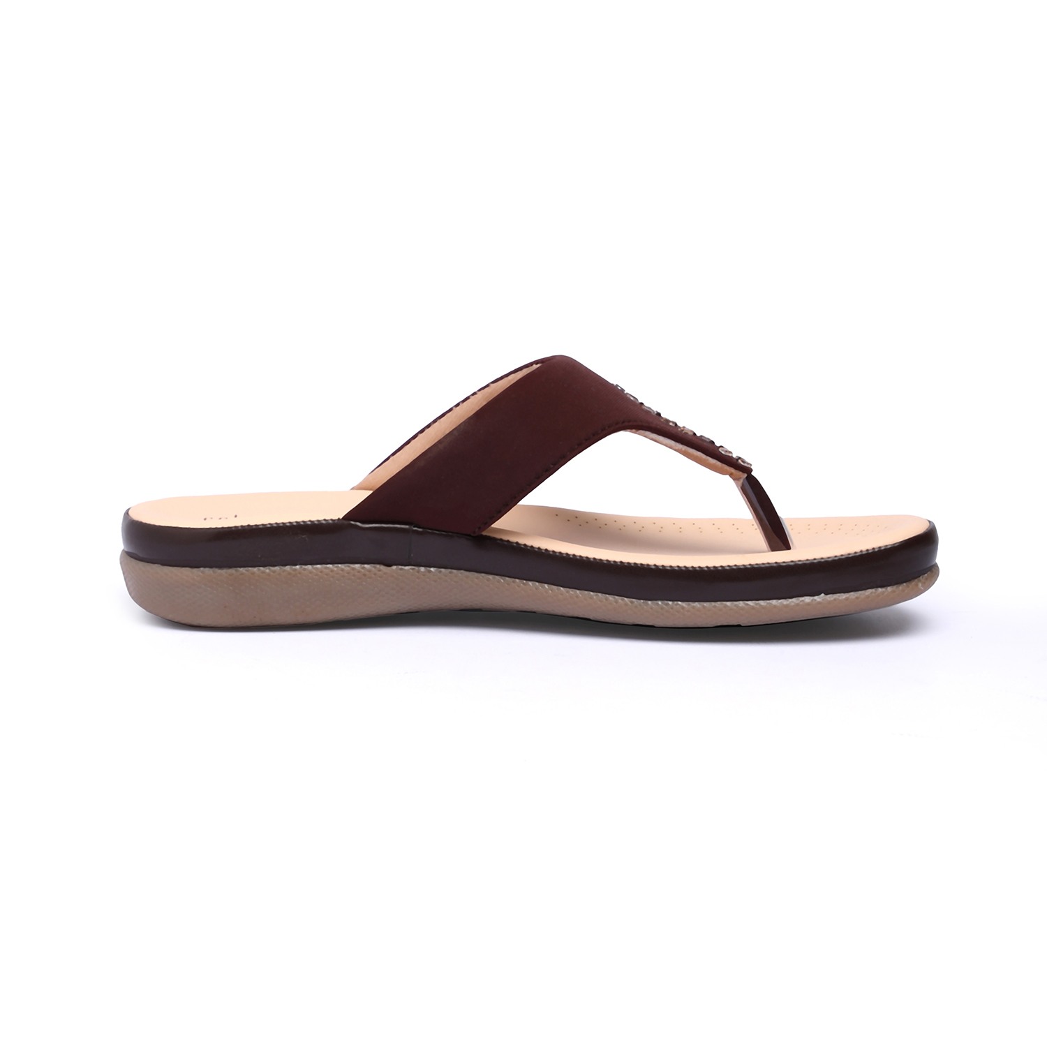 Women Brown Stone Embellished Fashion Flat