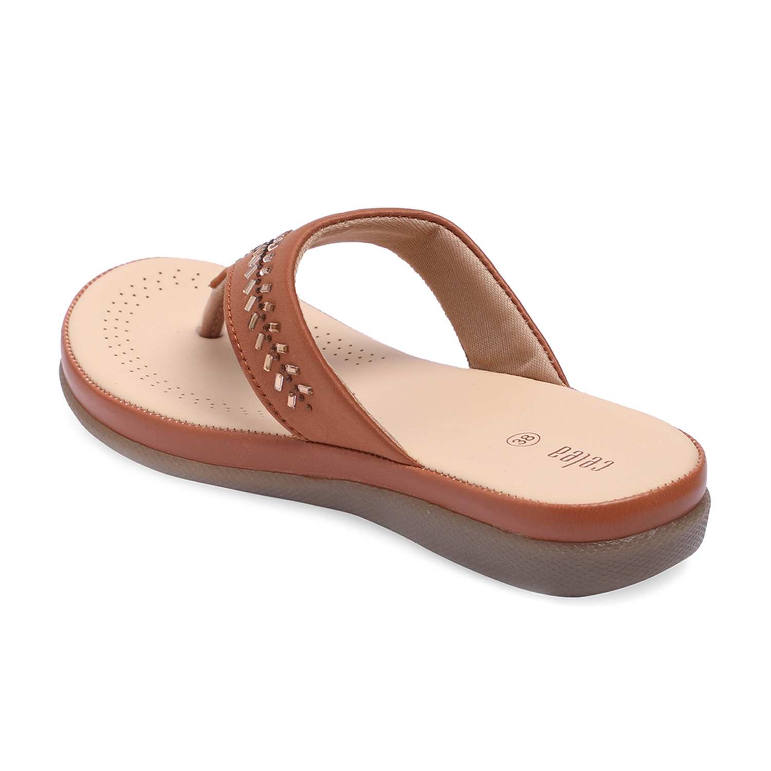 Women Tan Stone Embellished Fashion Flat