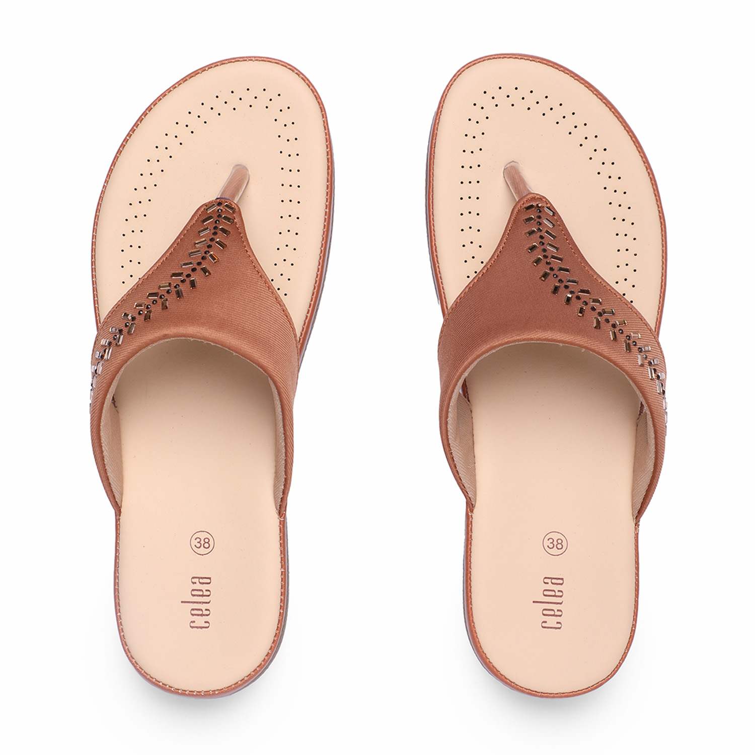 Women Tan Stone Embellished Fashion Flat