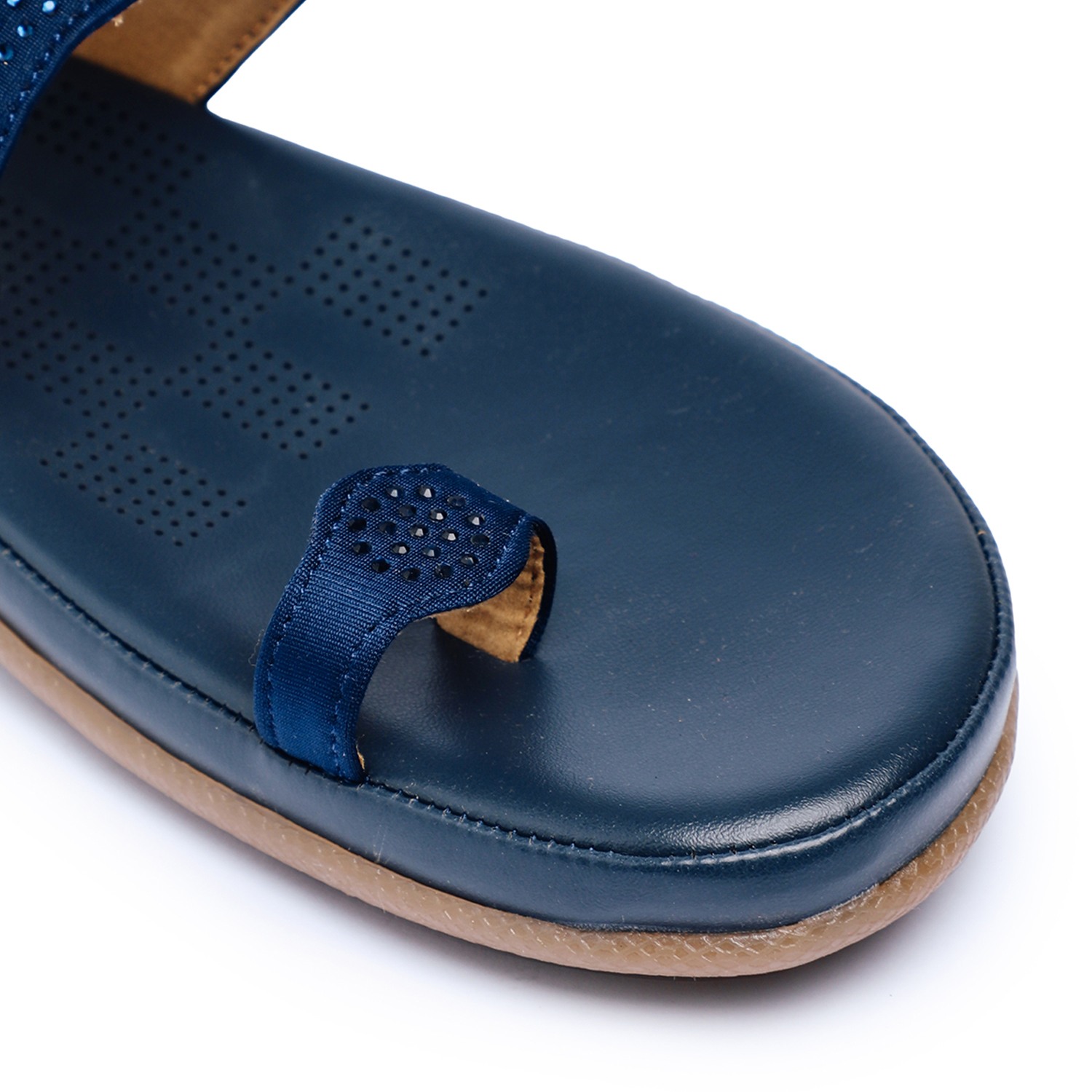 Women Navy Blue Toe Ring Stone embellished Flats