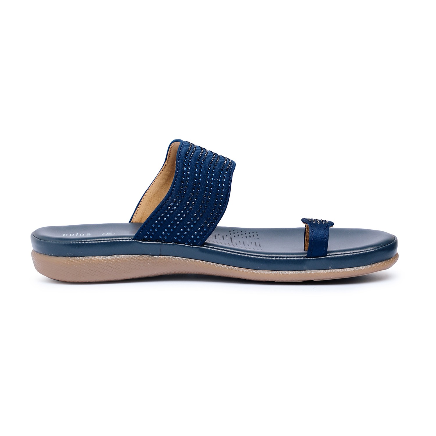 Women Navy Blue Toe Ring Stone embellished Flats
