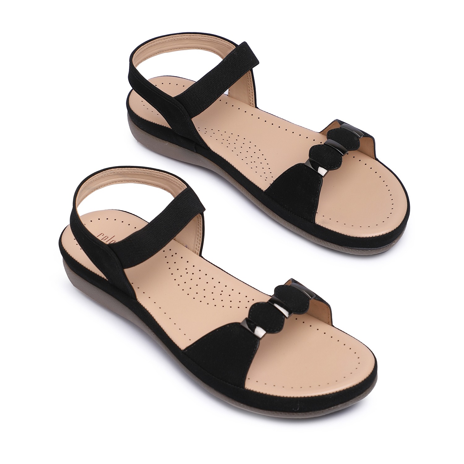 Women Black Buckle strap Flat Sandals