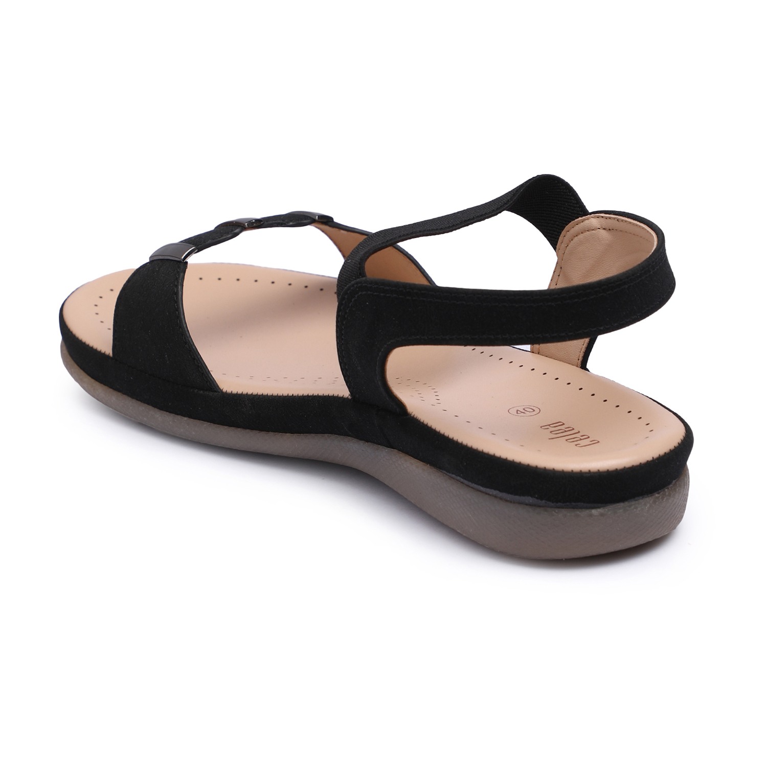 Women Black Buckle strap Flat Sandals