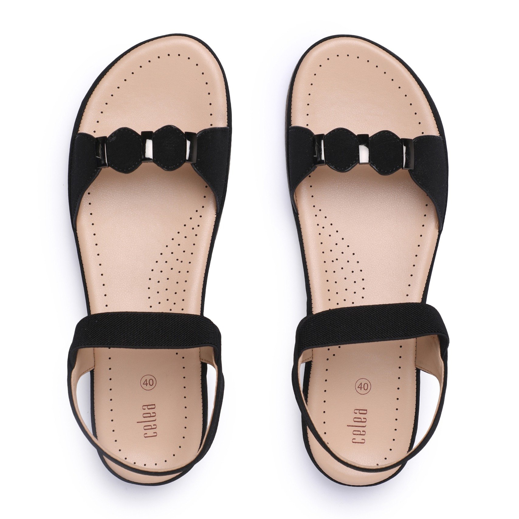 Women Black Buckle strap Flat Sandals
