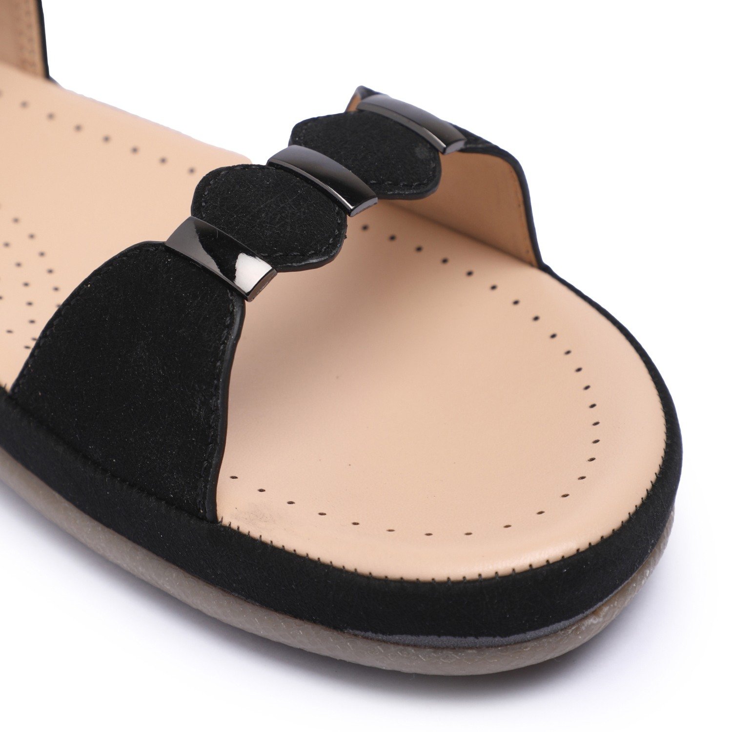Women Black Buckle strap Flat Sandals
