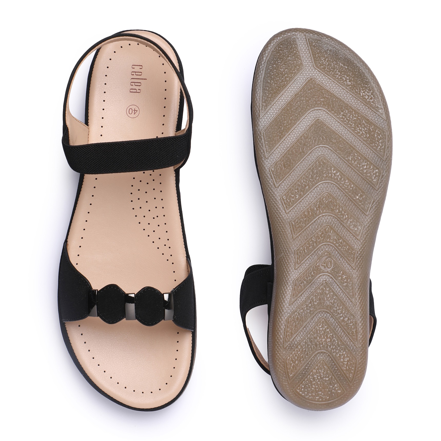 Women Black Buckle strap Flat Sandals
