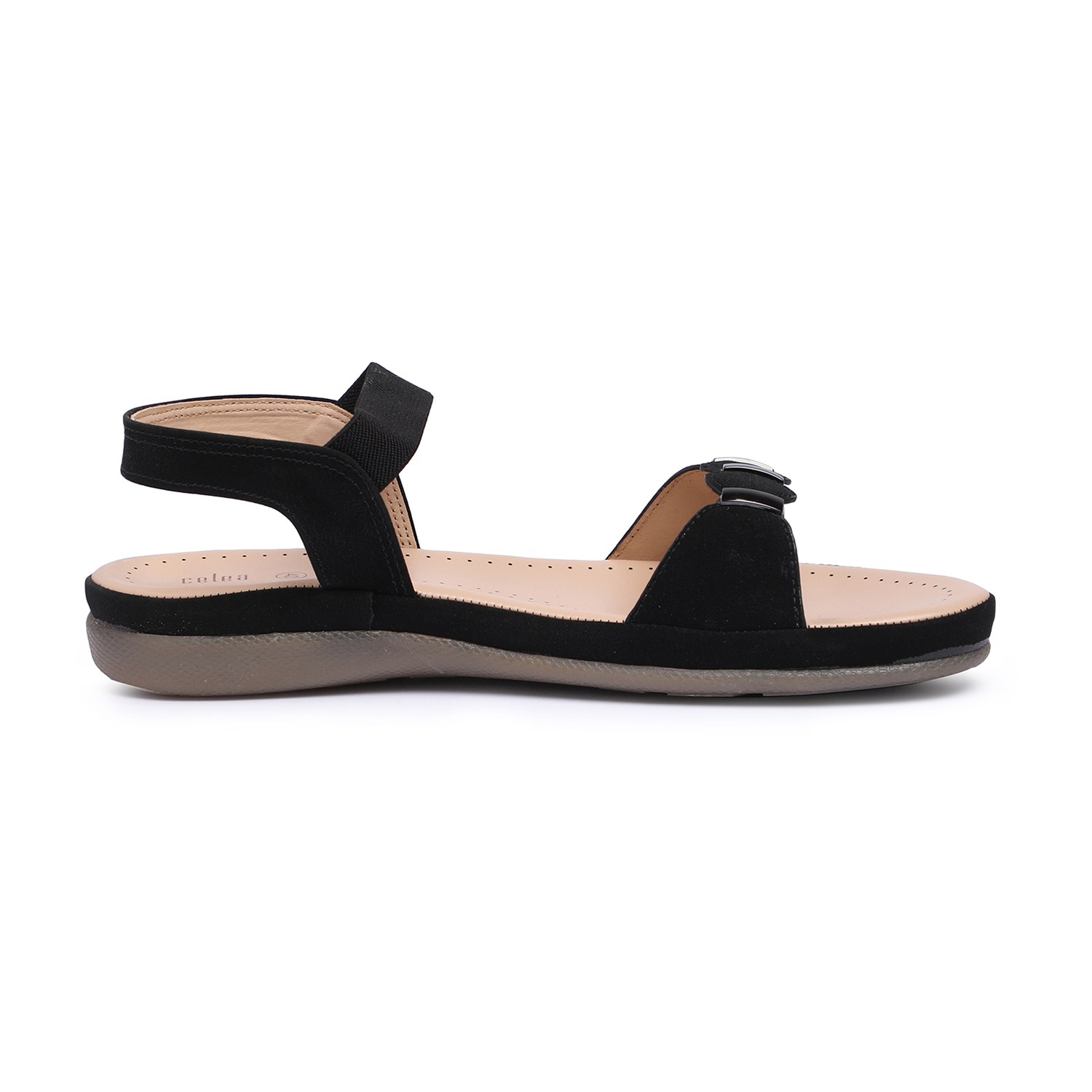 Women Black Buckle strap Flat Sandals