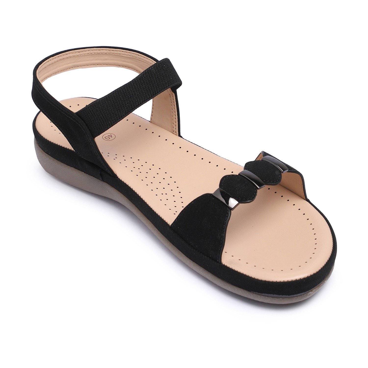 Women Black Buckle strap Flat Sandals