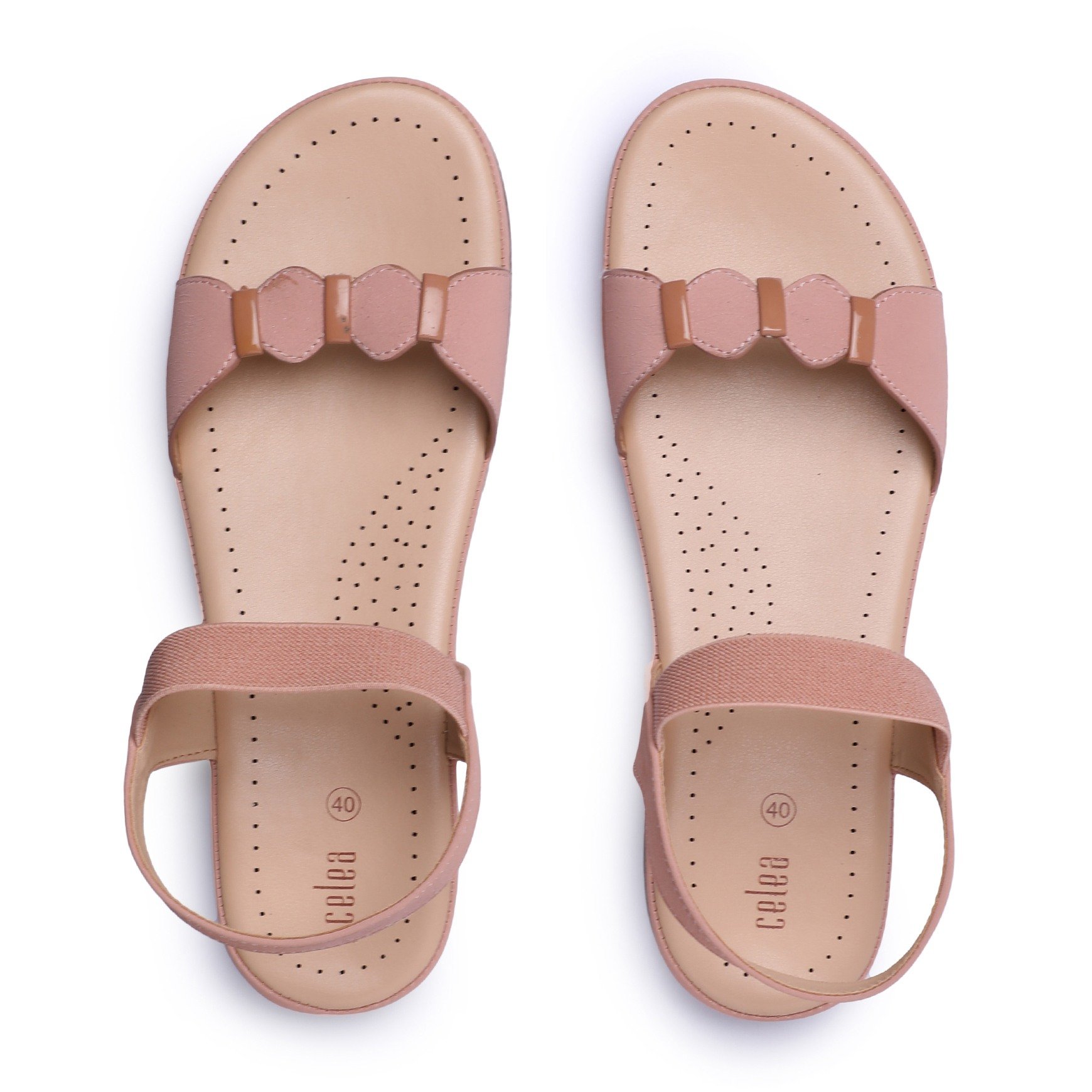 Women Peach Buckle strap Flat Sandals