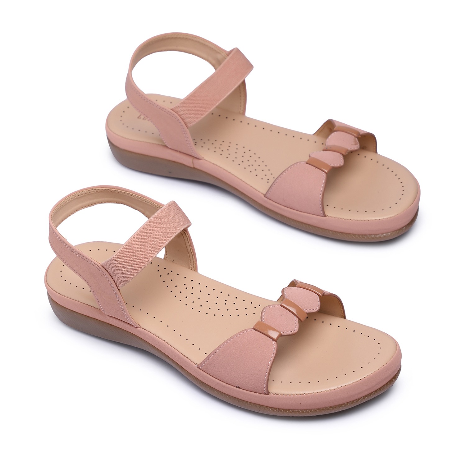 Women Peach Buckle strap Flat Sandals