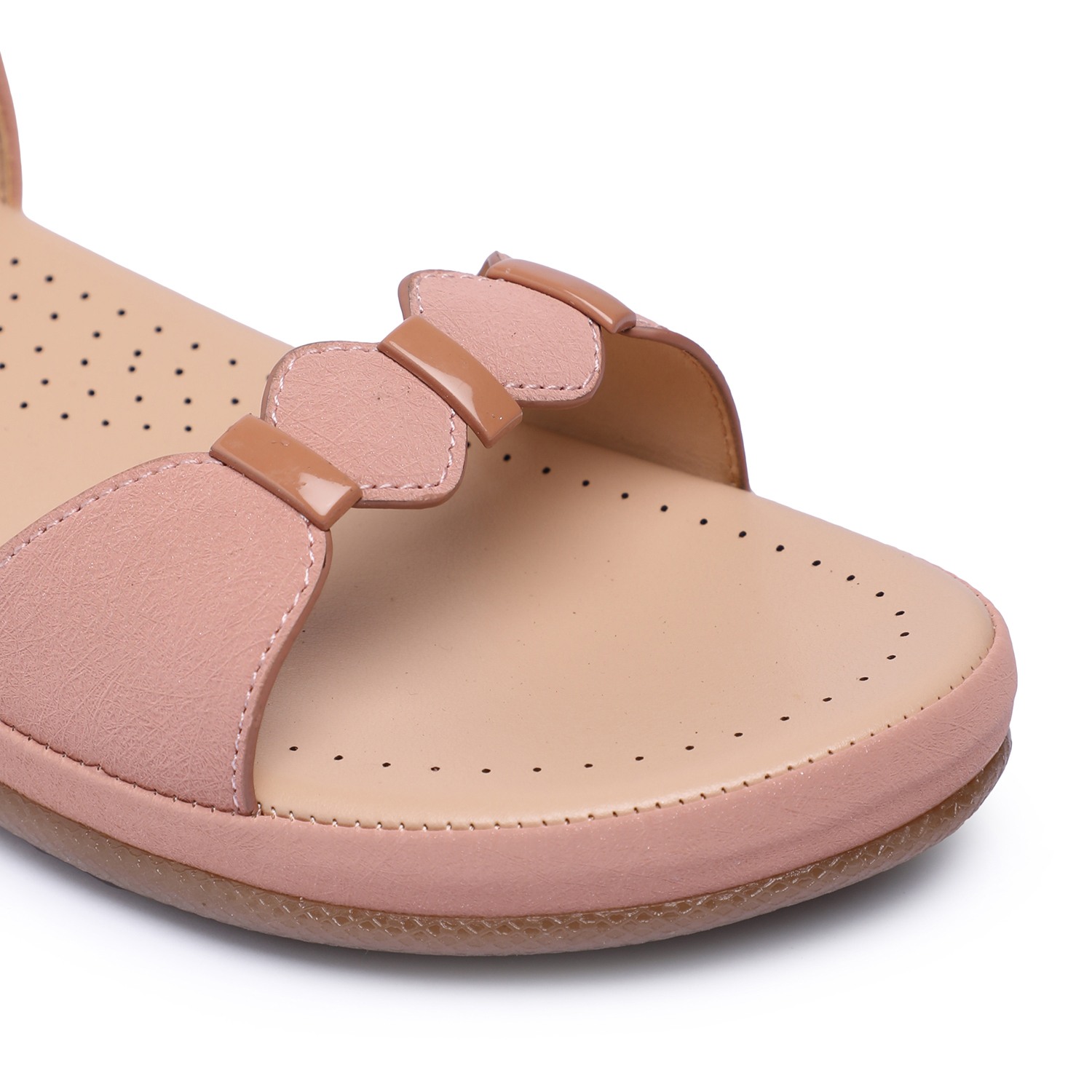 Women Peach Buckle strap Flat Sandals