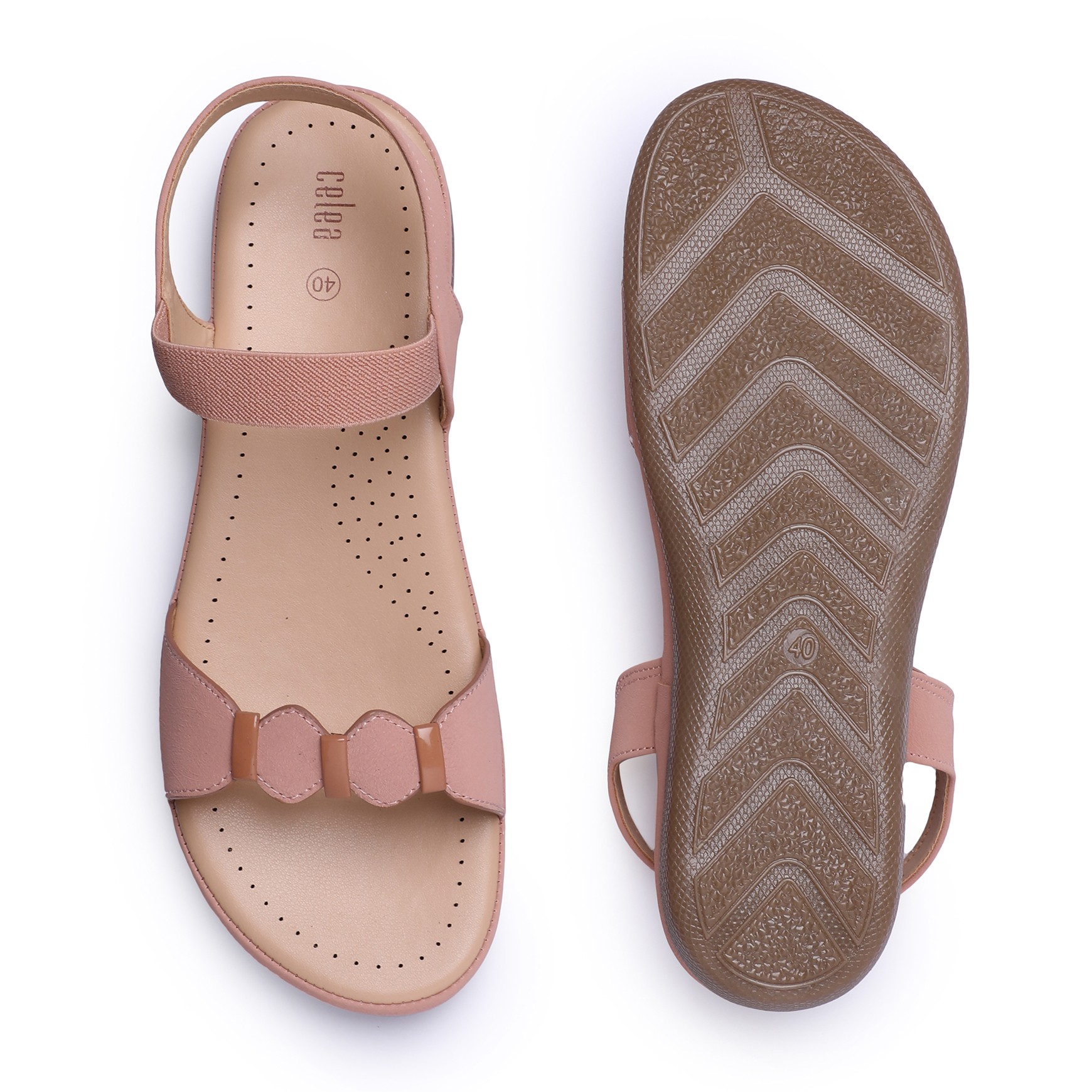 Women Peach Buckle strap Flat Sandals