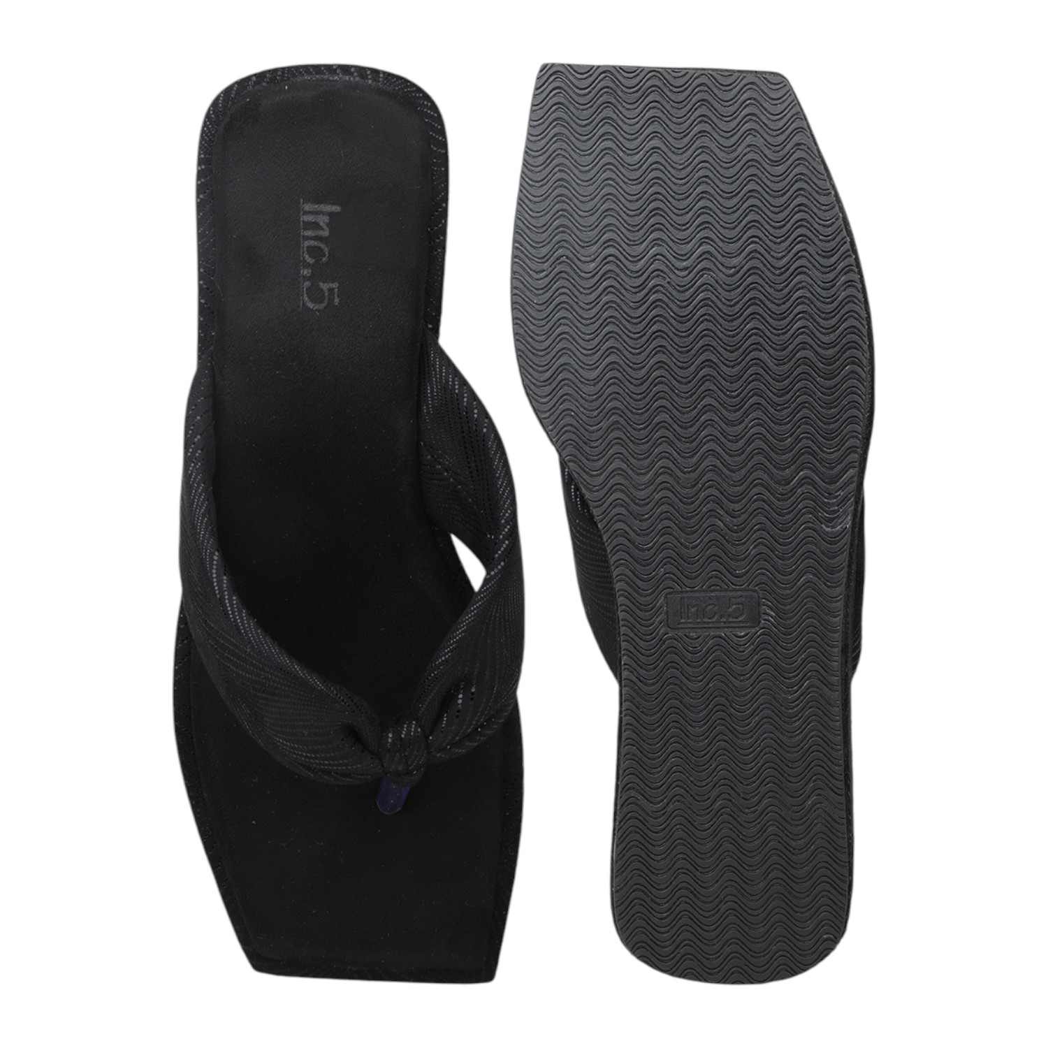 Inc.5 | Women Black Textured Platform Thong Sandals|3