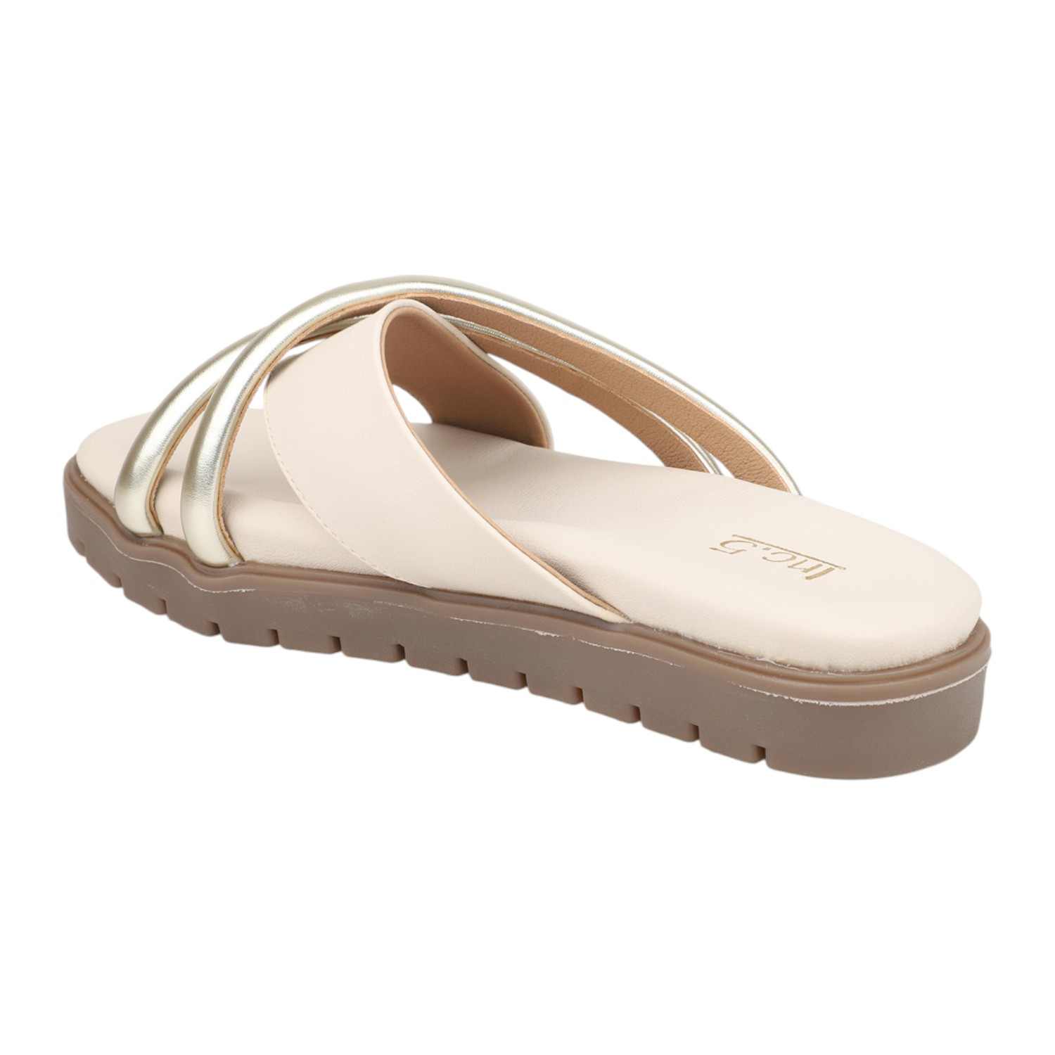 Women Cream & Gold Criss-Cross Strap Flat Sandals