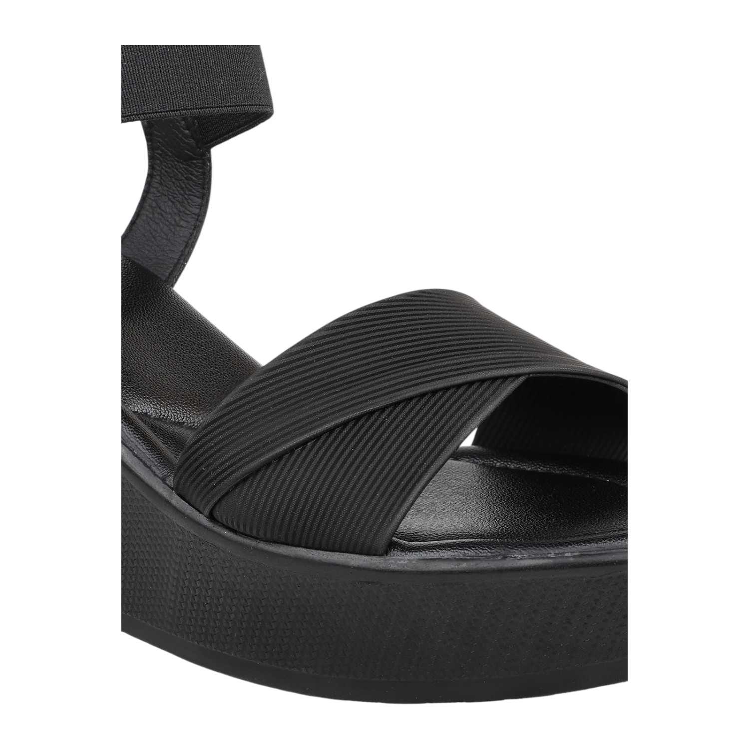 Women's Black Comfort Wedge Sandals with Elastic Straps