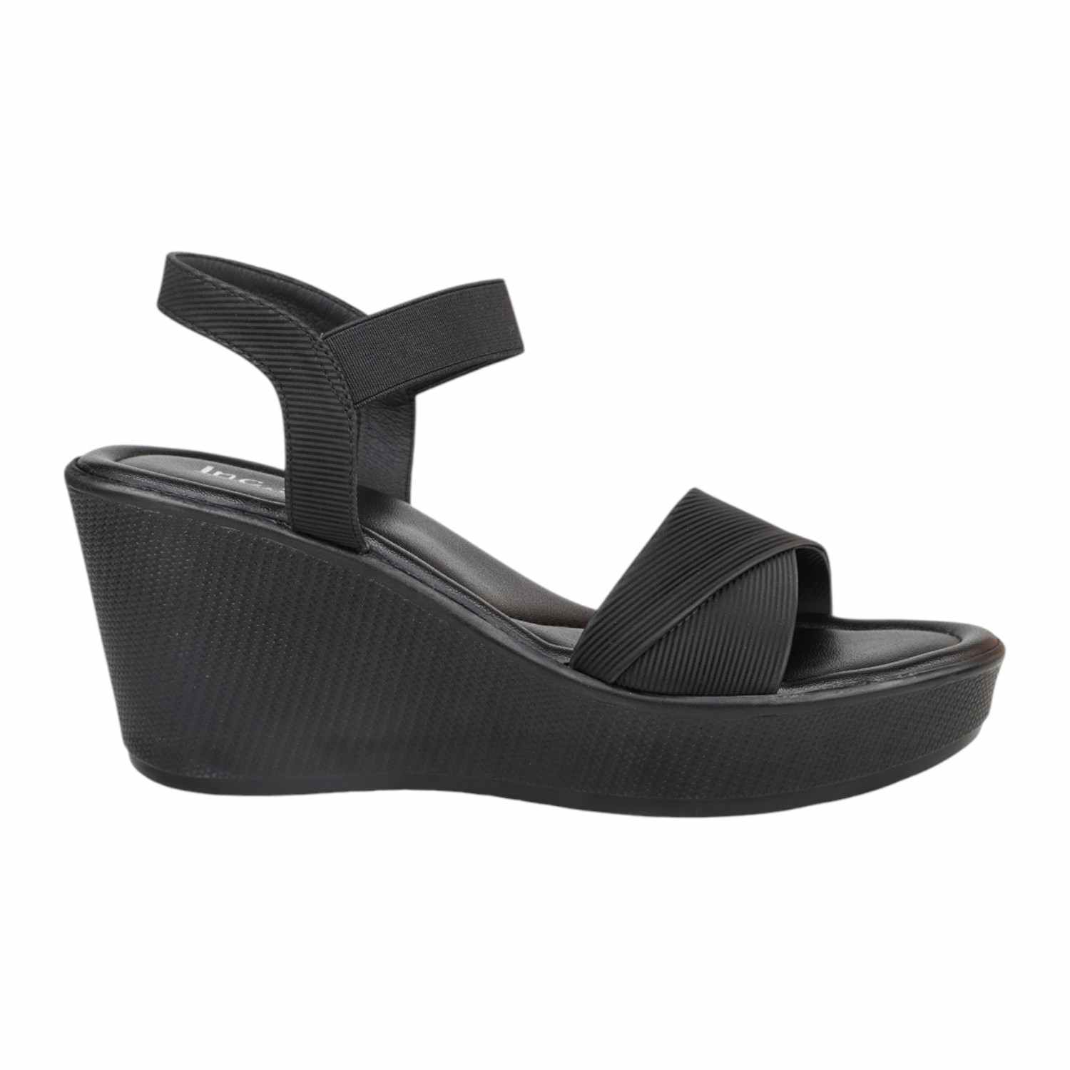 Women's Black Comfort Wedge Sandals with Elastic Straps