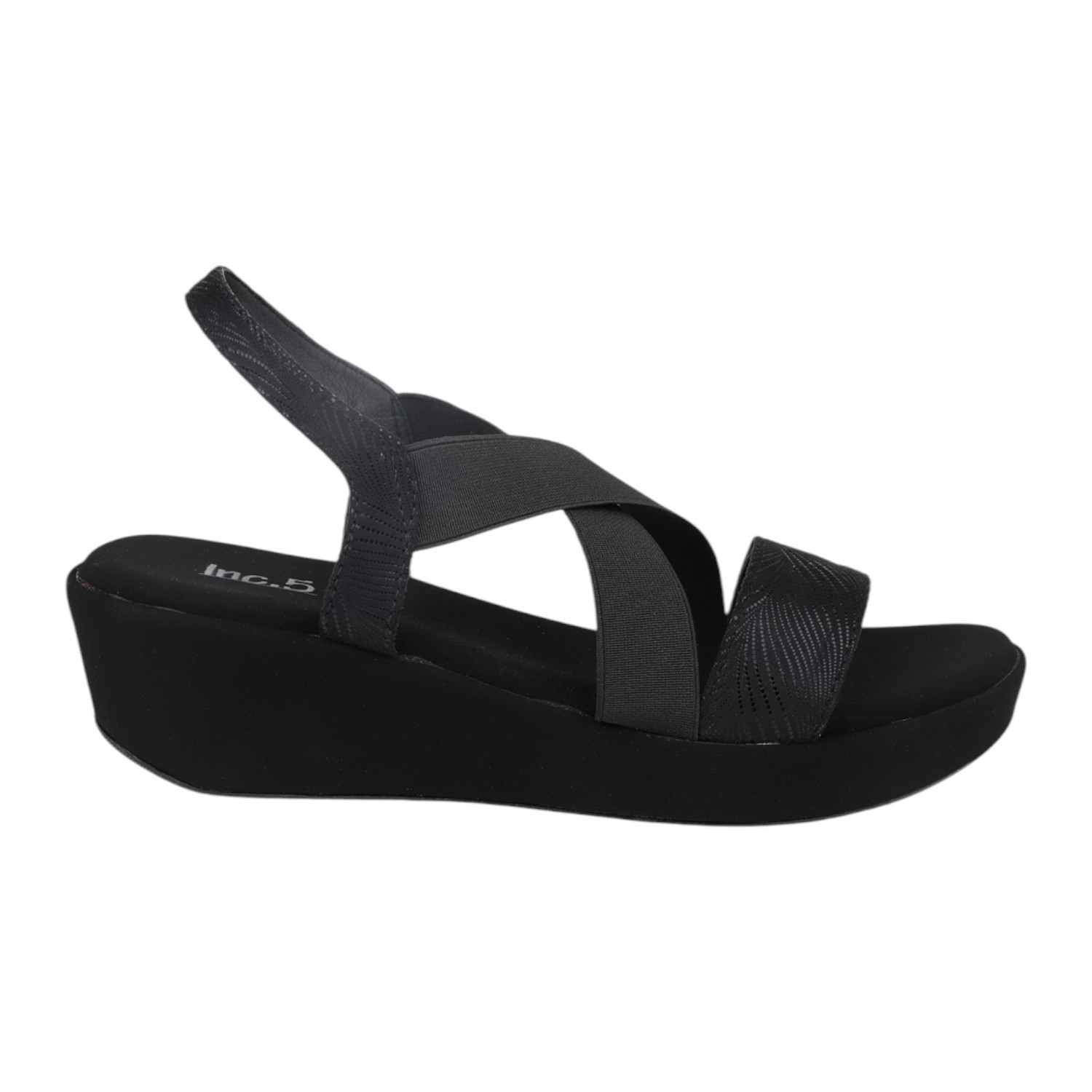 Women Antique Grey & Black Patterned Wedge Sandals with Black Elastic Straps