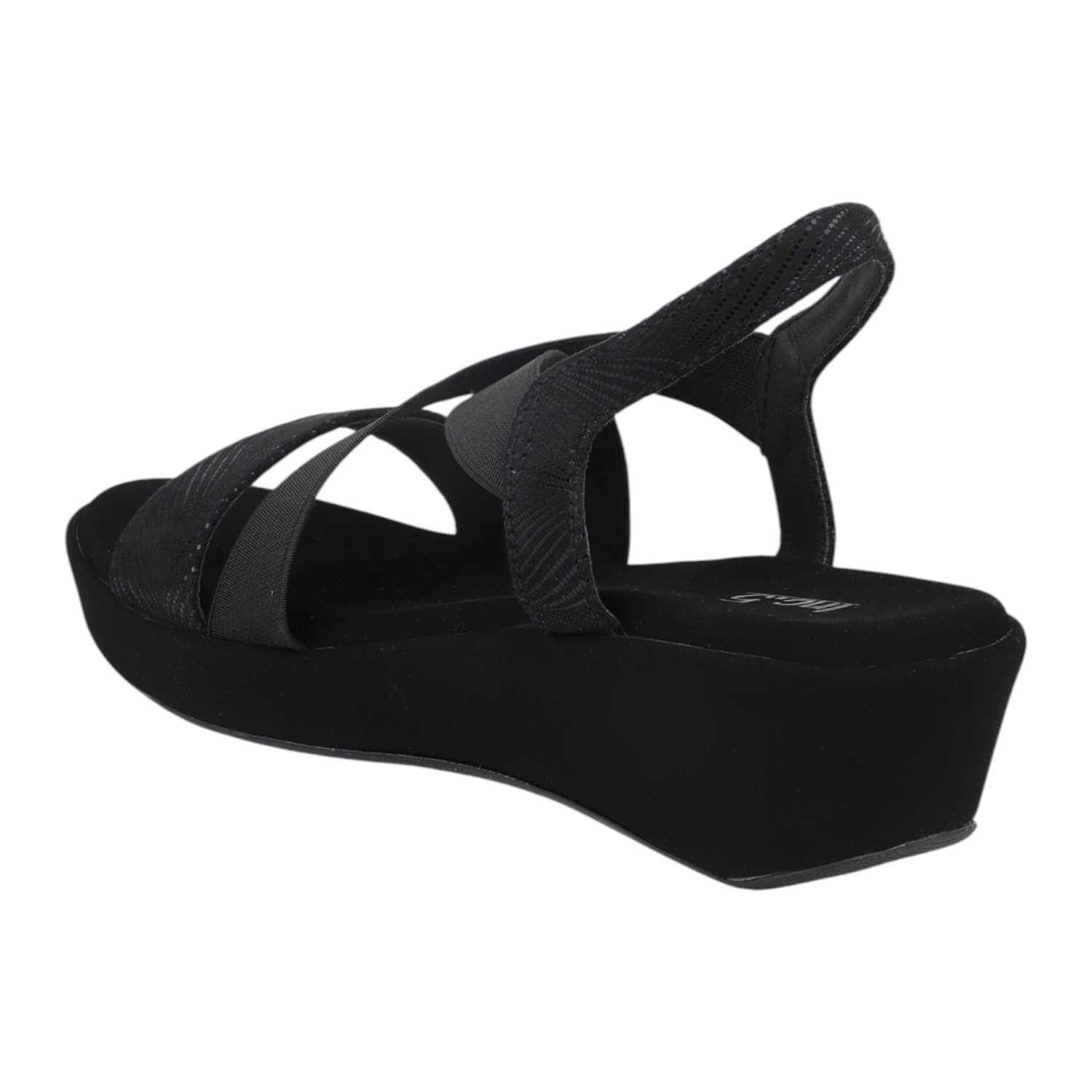 Women Antique Grey & Black Patterned Wedge Sandals with Black Elastic Straps