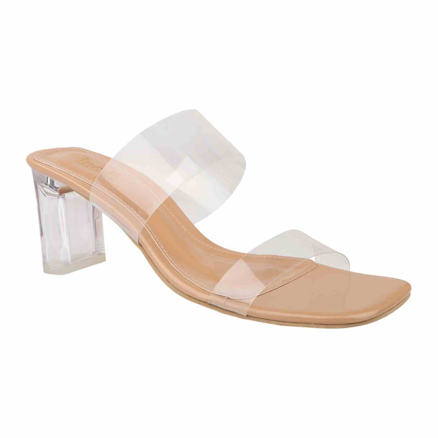 Women Dark Beige & Transparent Dual Strap Block Heel
