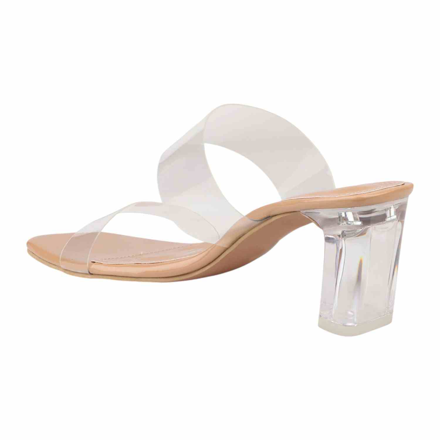 Women Dark Beige & Transparent Dual Strap Block Heel